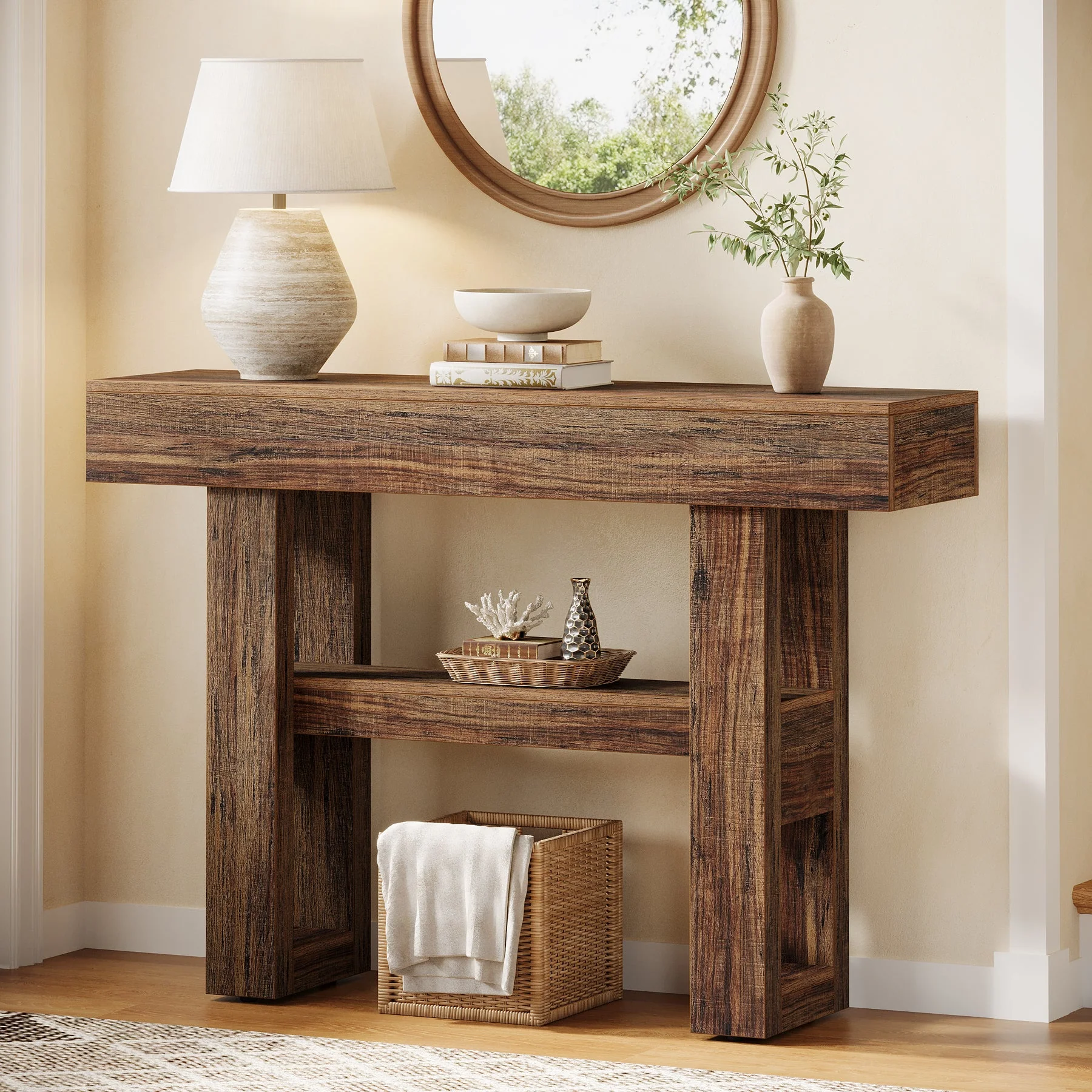41.3" Console Table, 2-Tier Narrow Sofa Entryway Table with Storage - Image 2