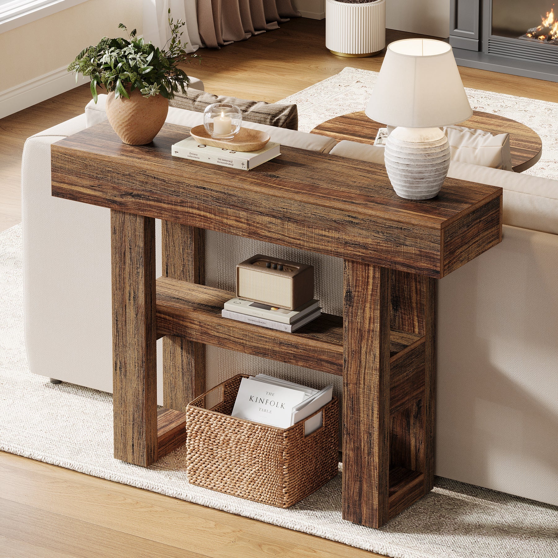 41.3" Console Table, 2-Tier Narrow Sofa Entryway Table with Storage - Image 3