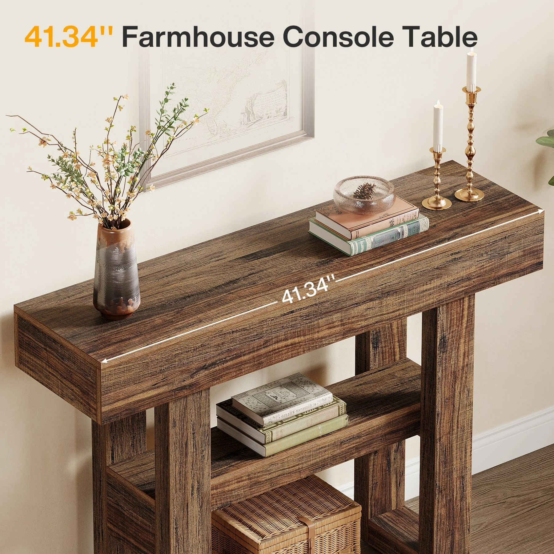 41.3" Console Table, 2-Tier Narrow Sofa Entryway Table with Storage - Image 6