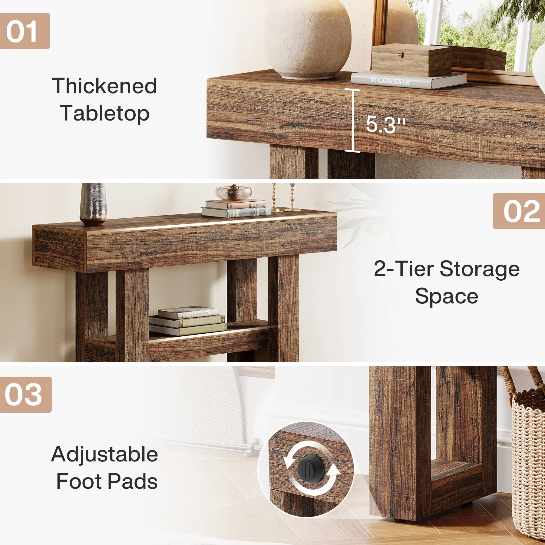 41.3" Console Table, 2-Tier Narrow Sofa Entryway Table with Storage - Image 7