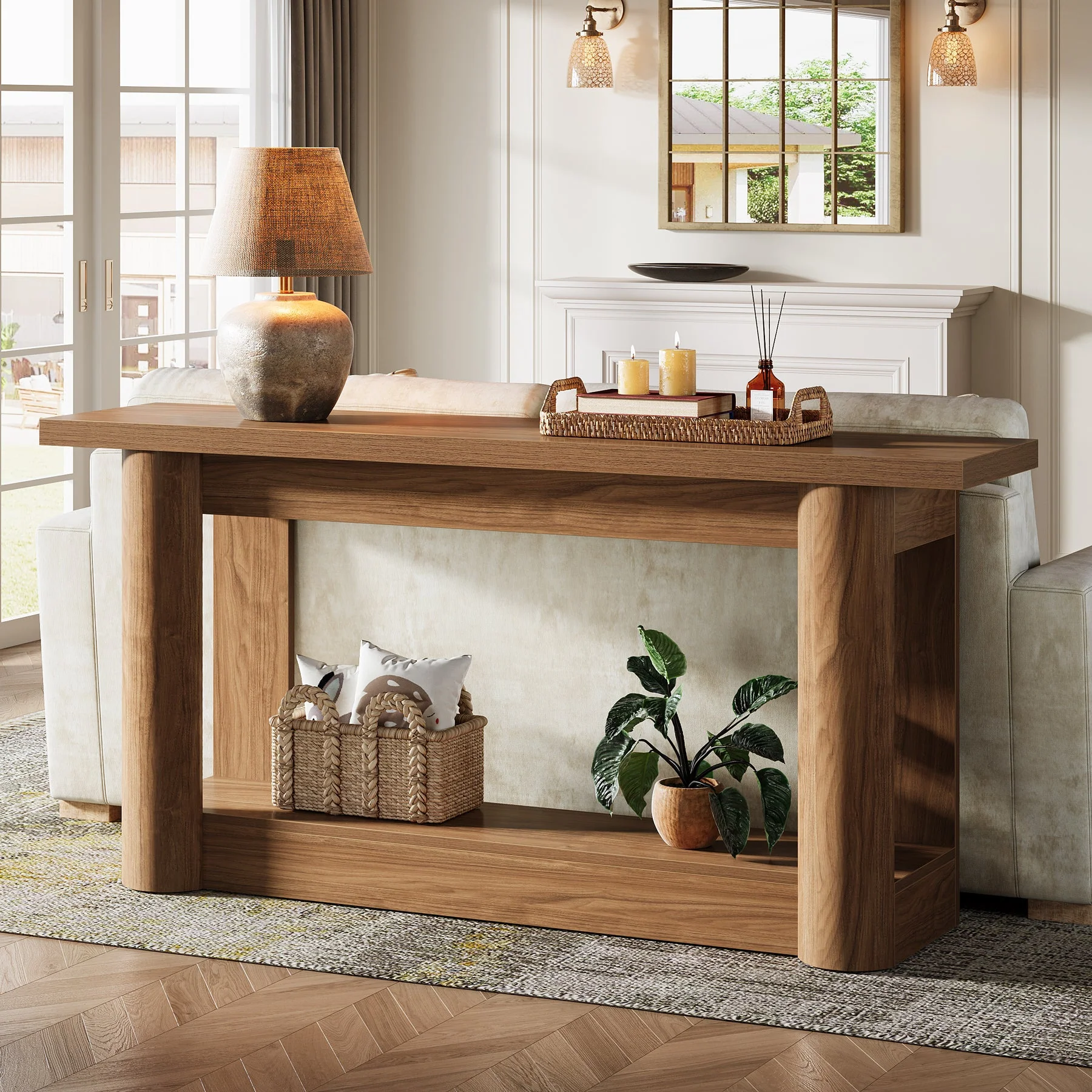 63" Console Table, 2-Tier Farmhouse Entryway Sofa Table - Image 3