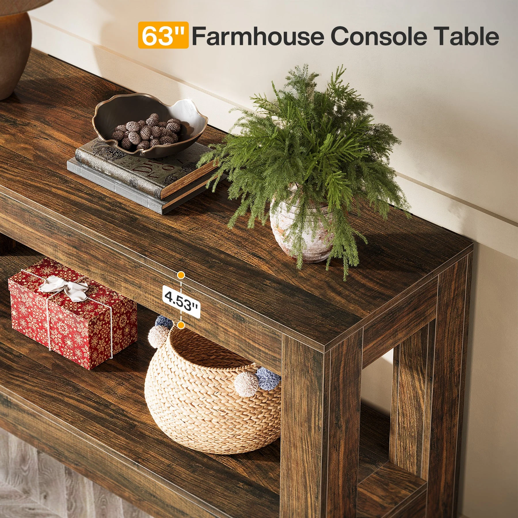 63" Console Table, Farmhouse 2-Tier Entryway Table Sofa Table - Image 6