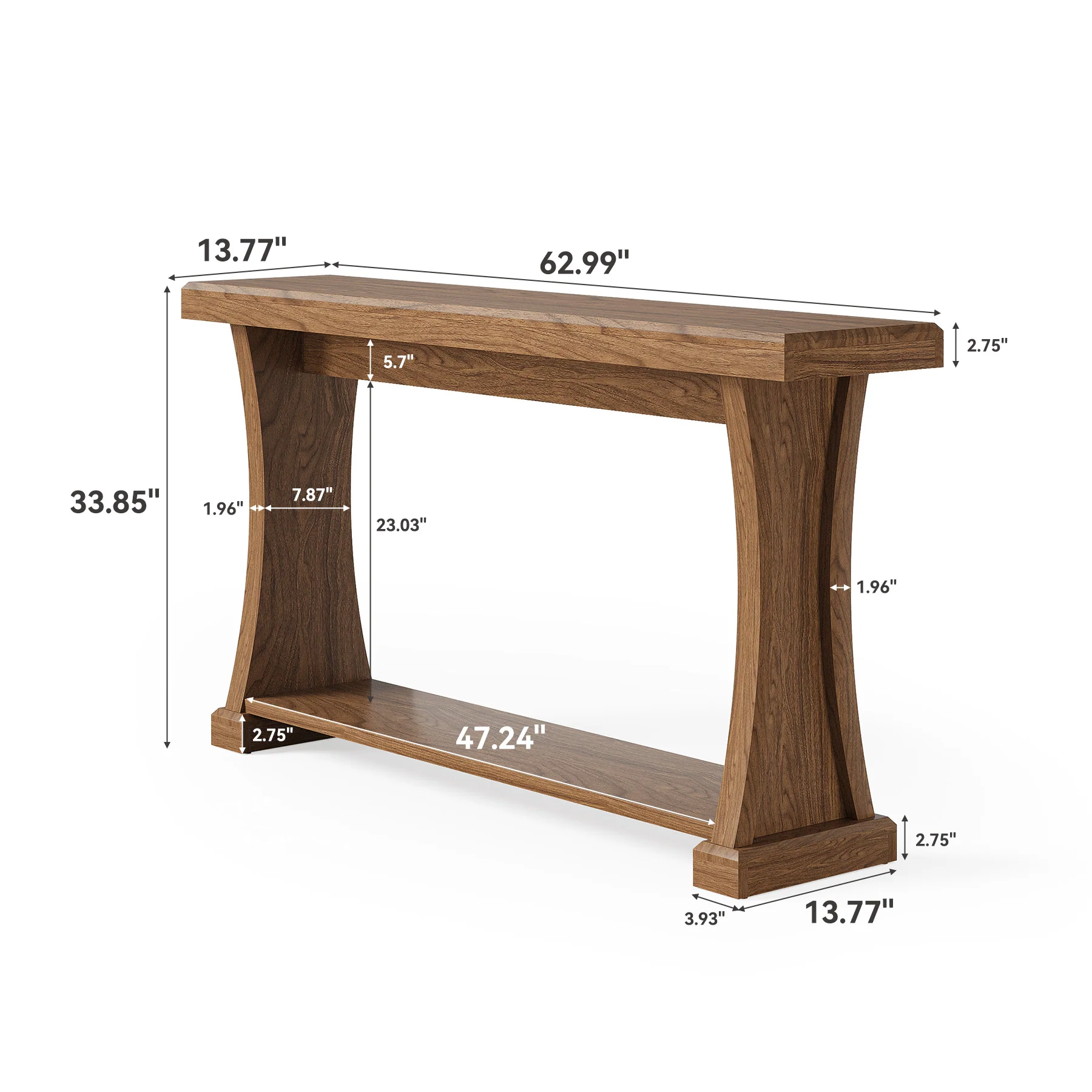 2-Tier Console Table, 63” Narrow Entryway Sofa Table with Storage Shelf - Image 2