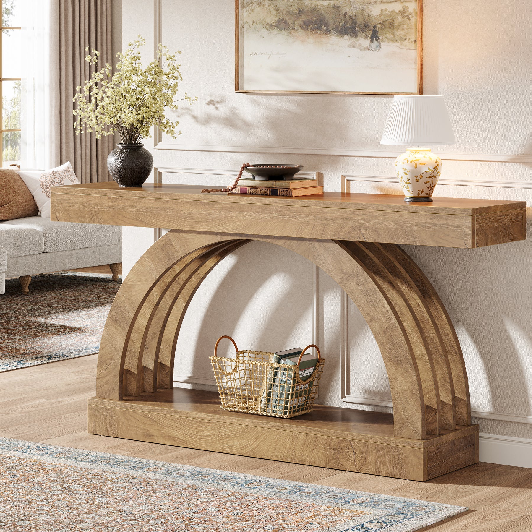 2-Tier Console Table, 63" Unique Arched Sofa Table Behind The Couch - Image 3