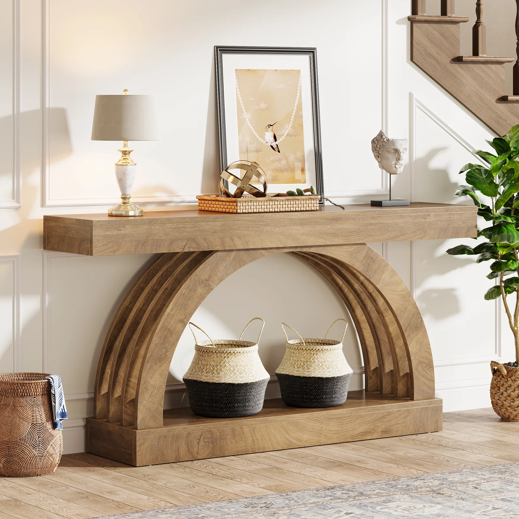 2-Tier Console Table, 63" Unique Arched Sofa Table Behind The Couch - Image 4