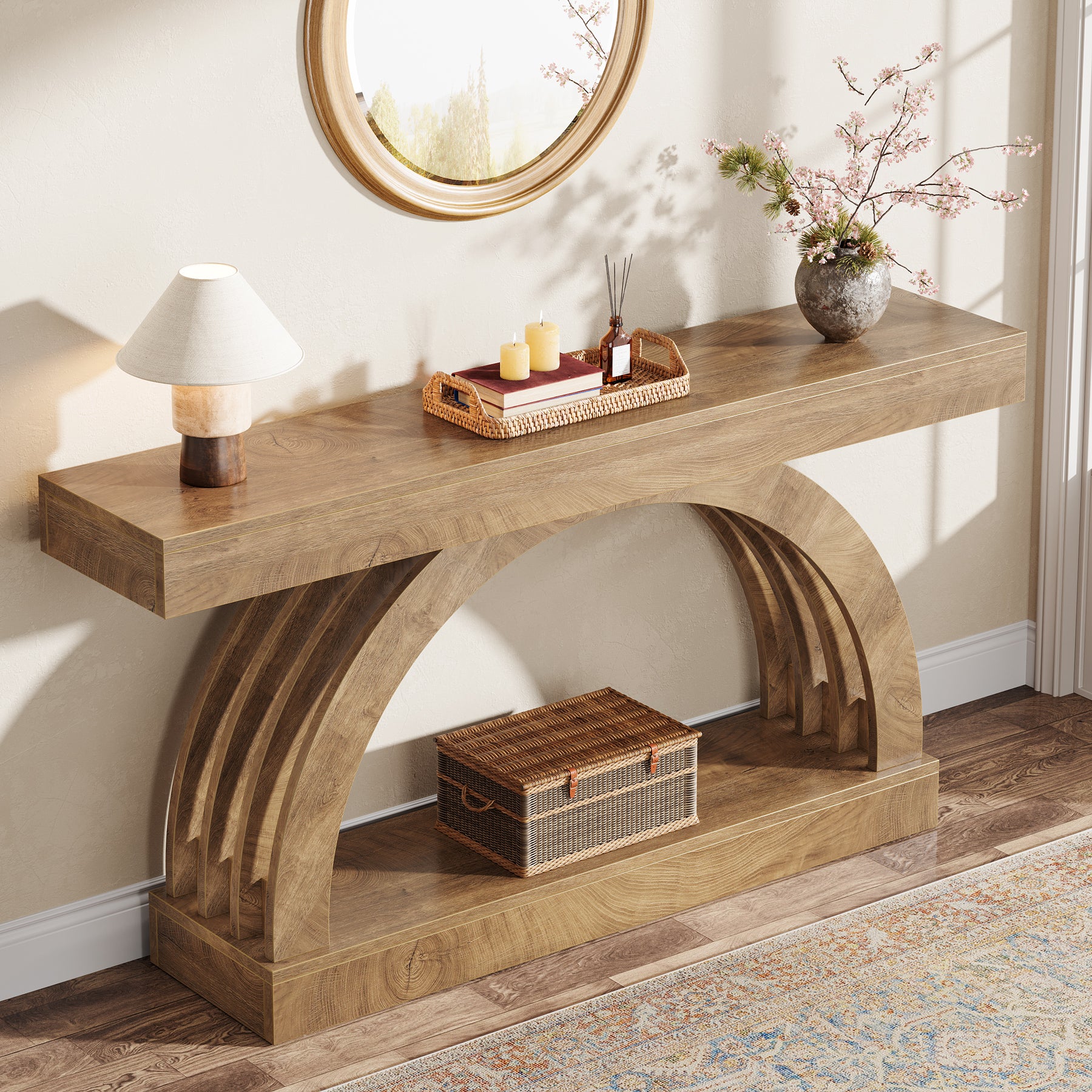 2-Tier Console Table, 63" Unique Arched Sofa Table Behind The Couch - Image 5