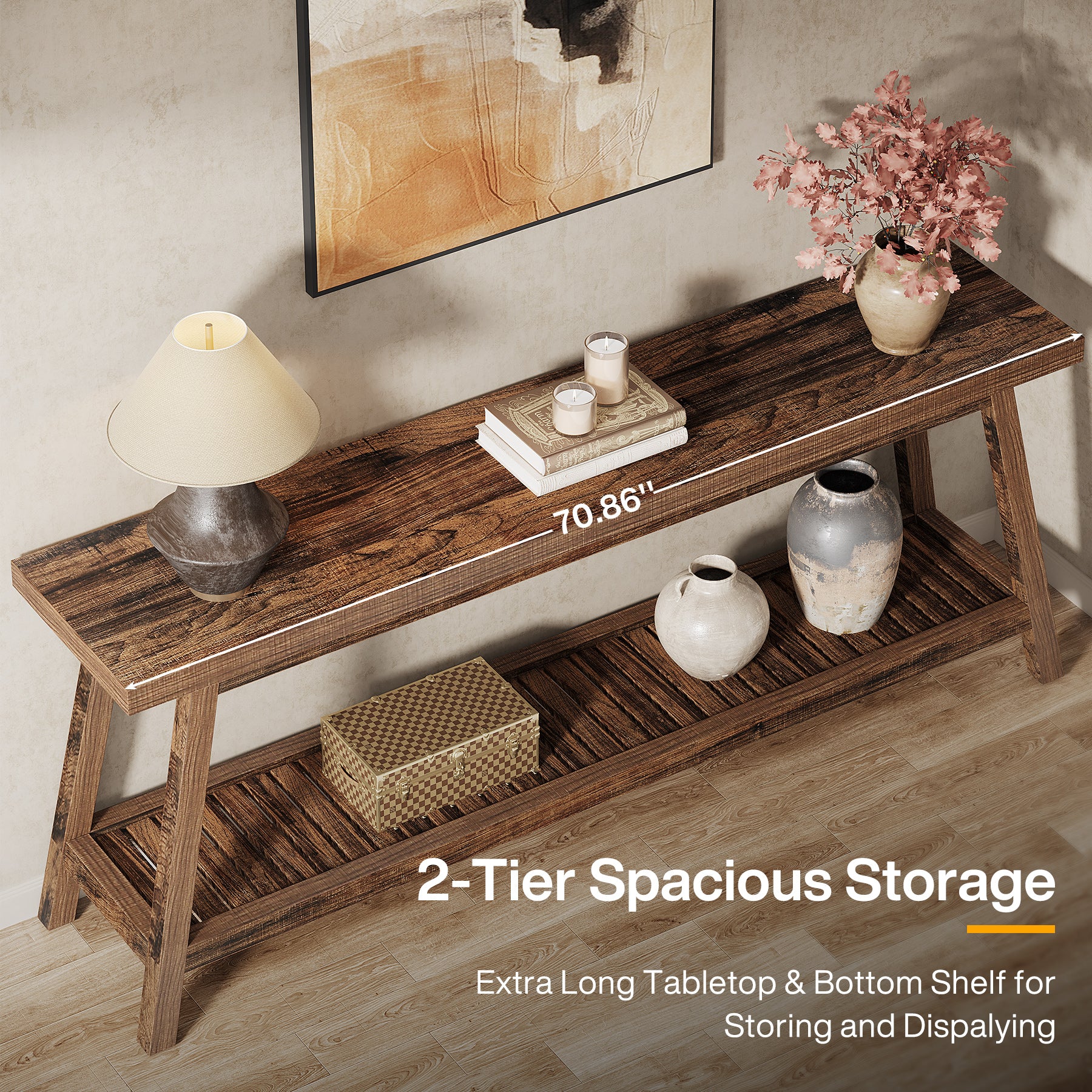 2-Tier Console Table, 70.9" Entryway Sofa Table for Hallway, Living Room - Image 8