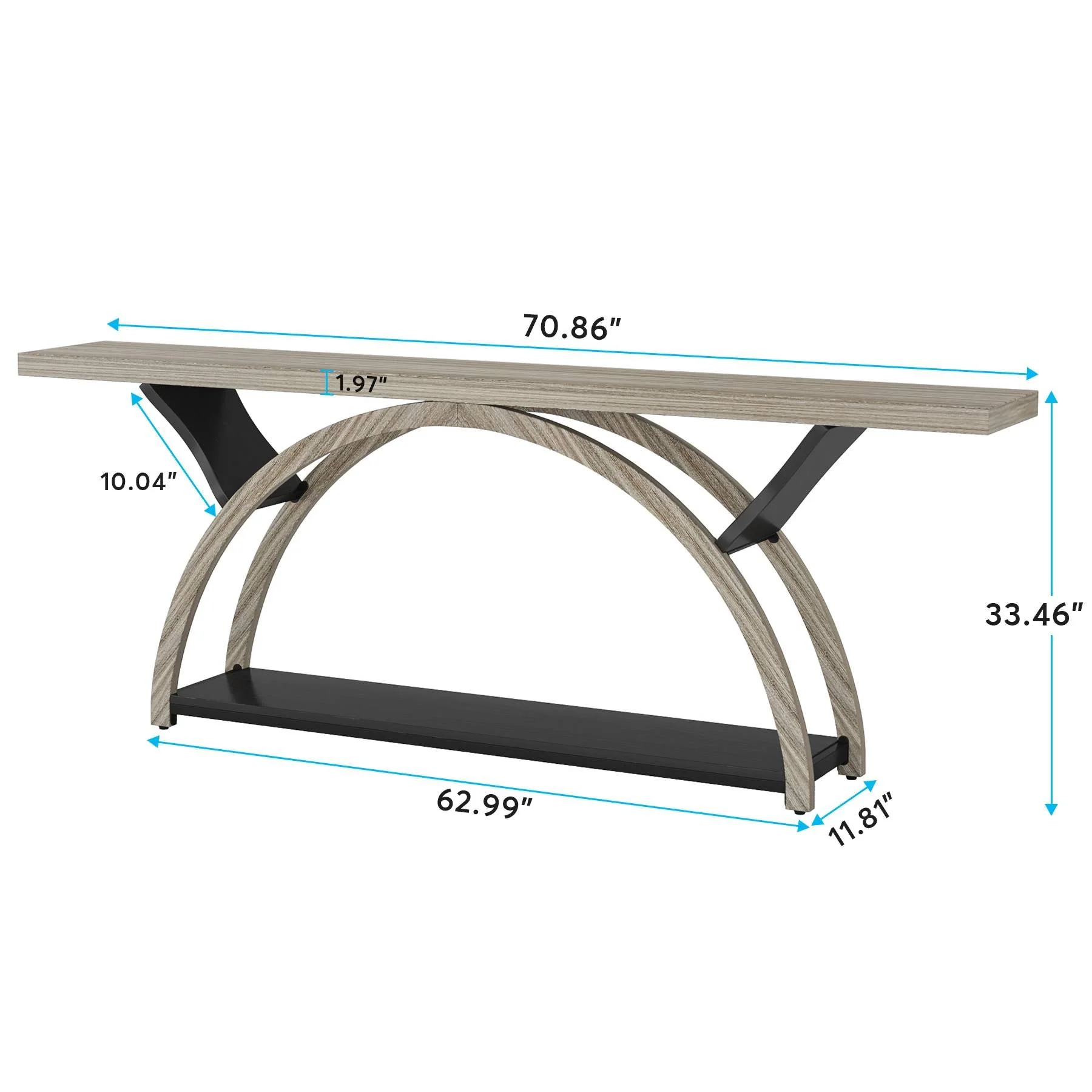 2-Tier Console Table, 70.9" Entryway Table with Half Moon Frame - Image 2