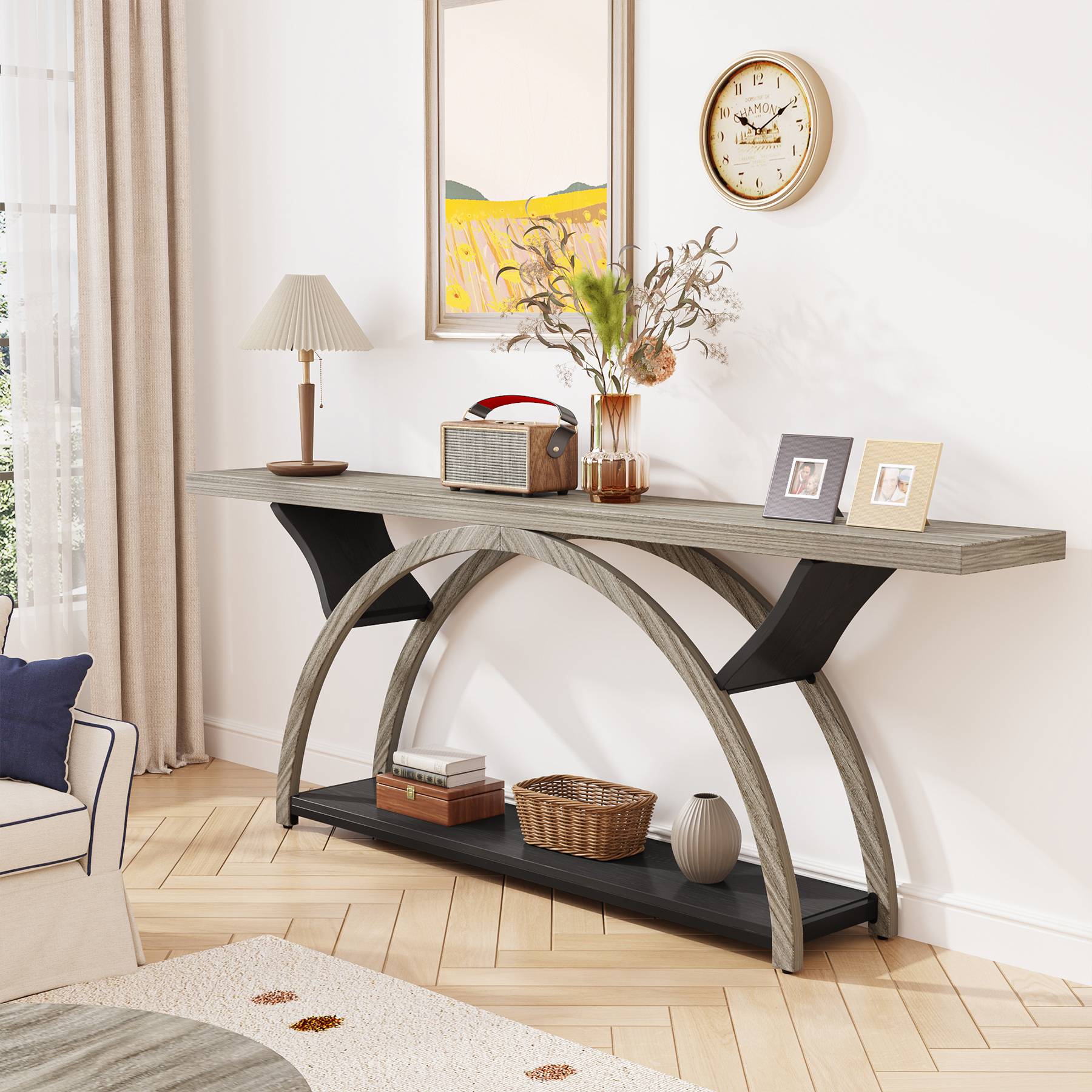2-Tier Console Table, 70.9" Entryway Table with Half Moon Frame - Image 3