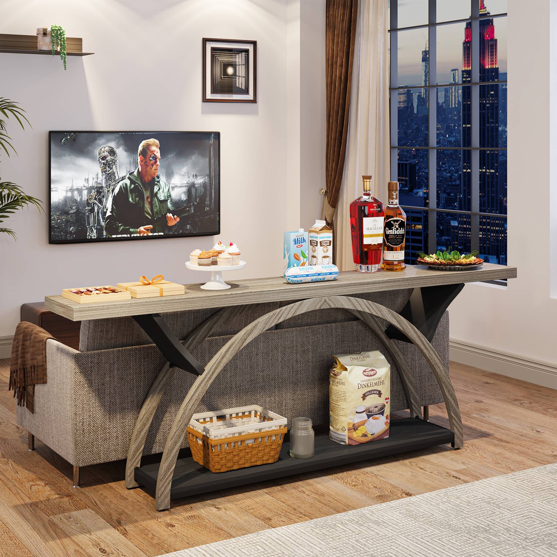 2-Tier Console Table, 70.9" Entryway Table with Half Moon Frame - Image 6