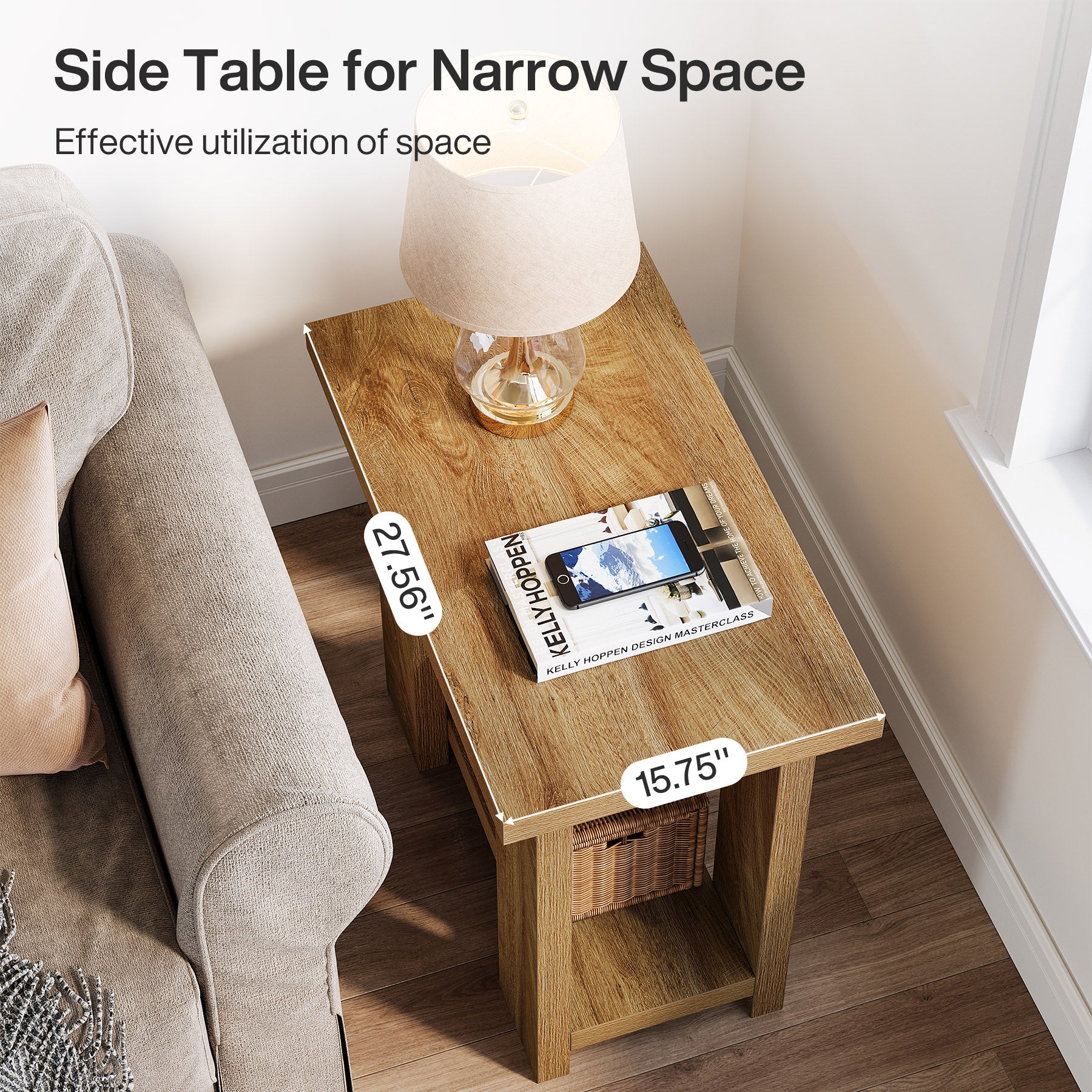 2-Tier End Table, Farmhouse Side Table with Storage Shelves for Small Space - Image 7