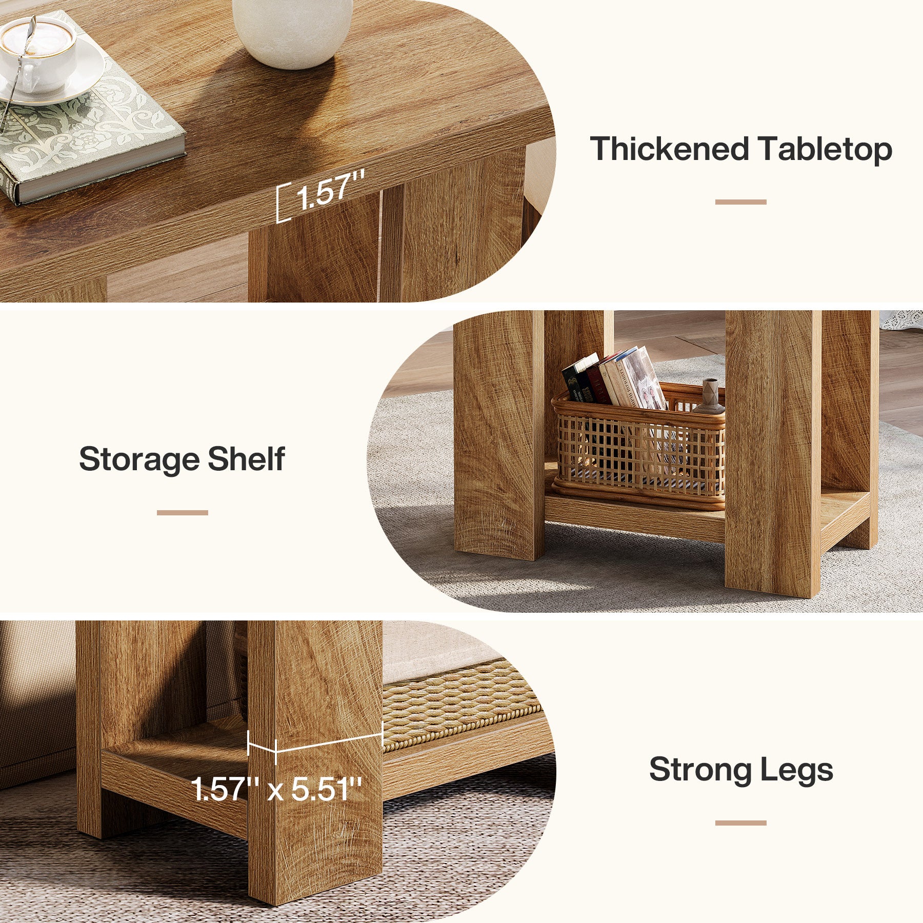 2-Tier End Table, Farmhouse Side Table with Storage Shelves for Small Space - Image 8