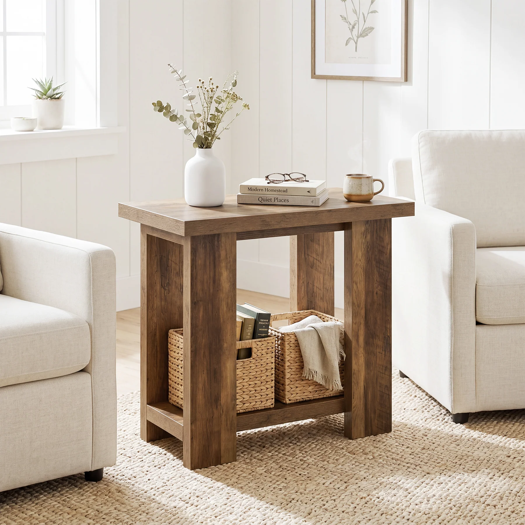 2-Tier End Table, Farmhouse Side Table with Storage Shelves for Small Space - Image 9