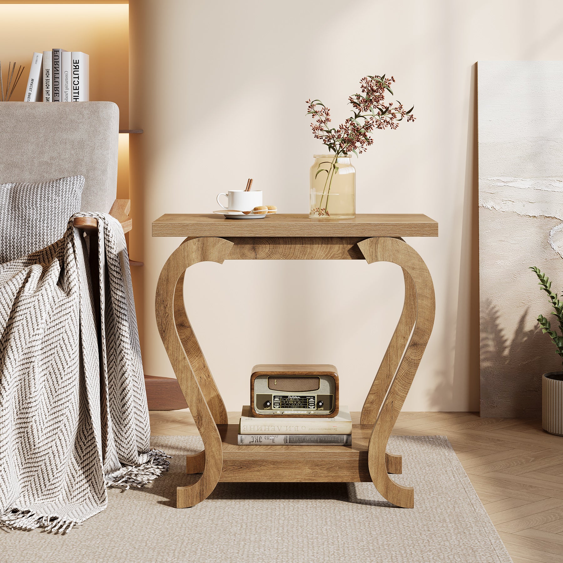 2-Tier End Table, Narrow Accent Side Table with with Storage Shelves - Image 4
