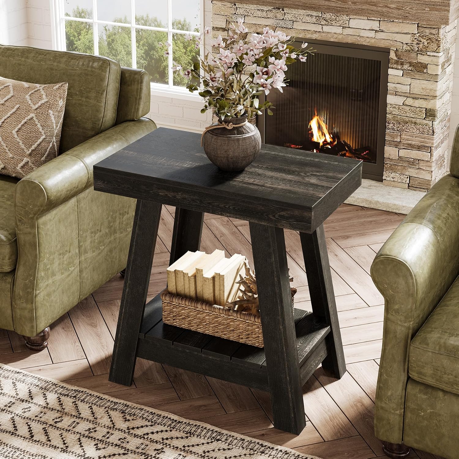 2-Tier End Table, Slim Sofa Side Table with Storage - Image 3