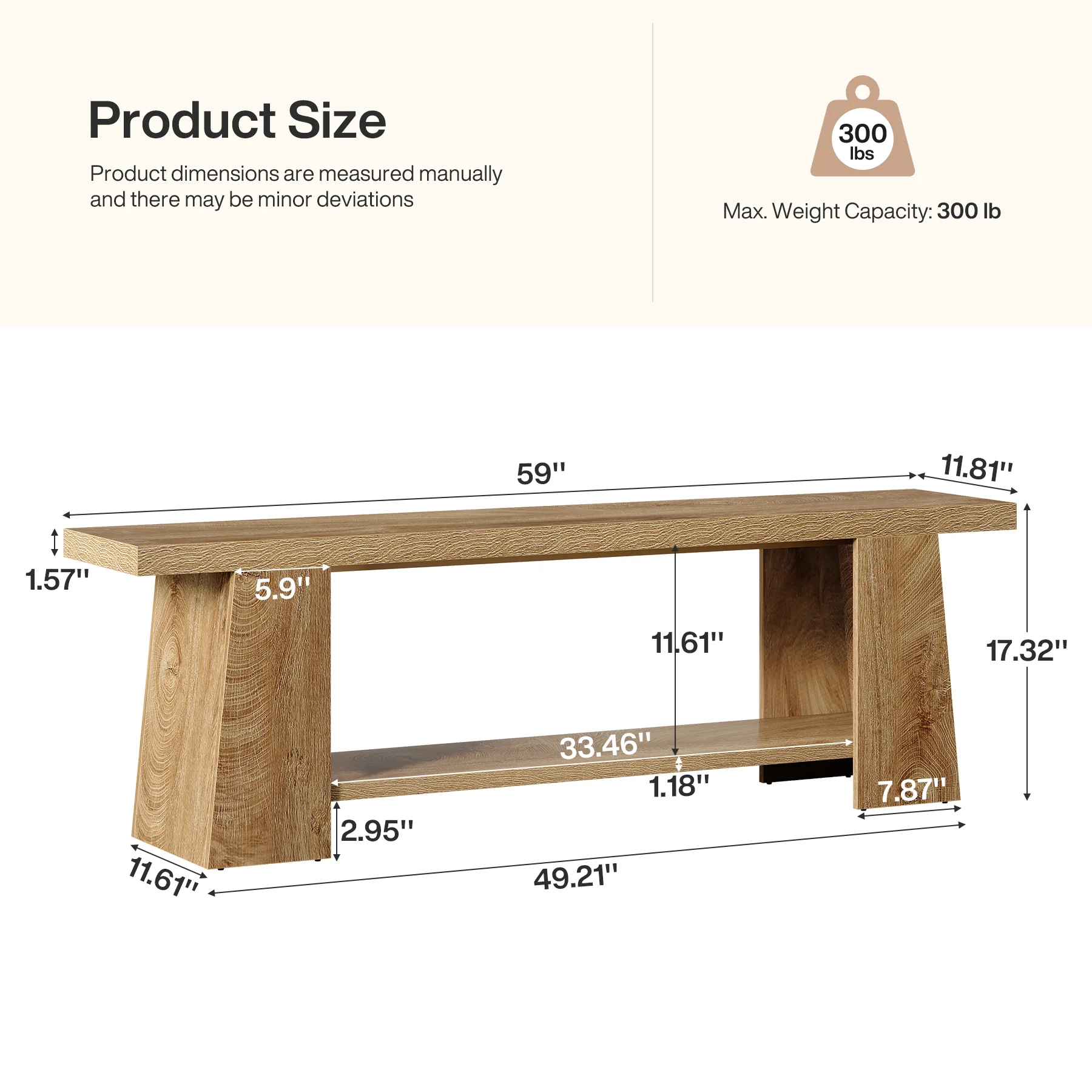 2-Tier Entryway Bench, 59" Shoe Bench End of Bed Bench with Storage Shelves - Image 2