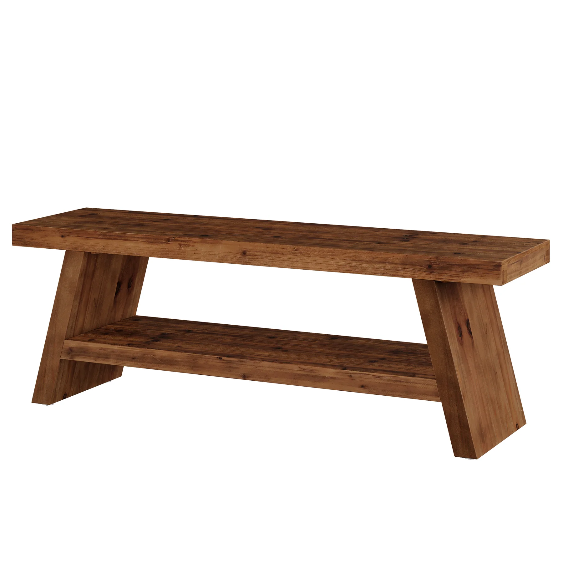 2-Tier Entryway Bench, Solid Wood Shoe Bench with Open Shelves - Image 10