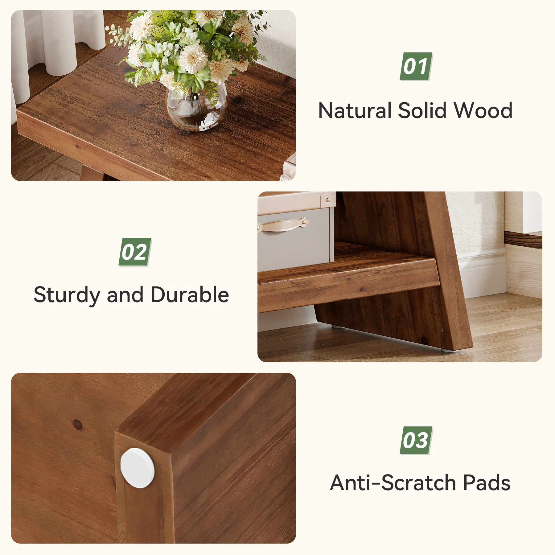 2-Tier Entryway Bench, Solid Wood Shoe Bench with Open Shelves - Image 7