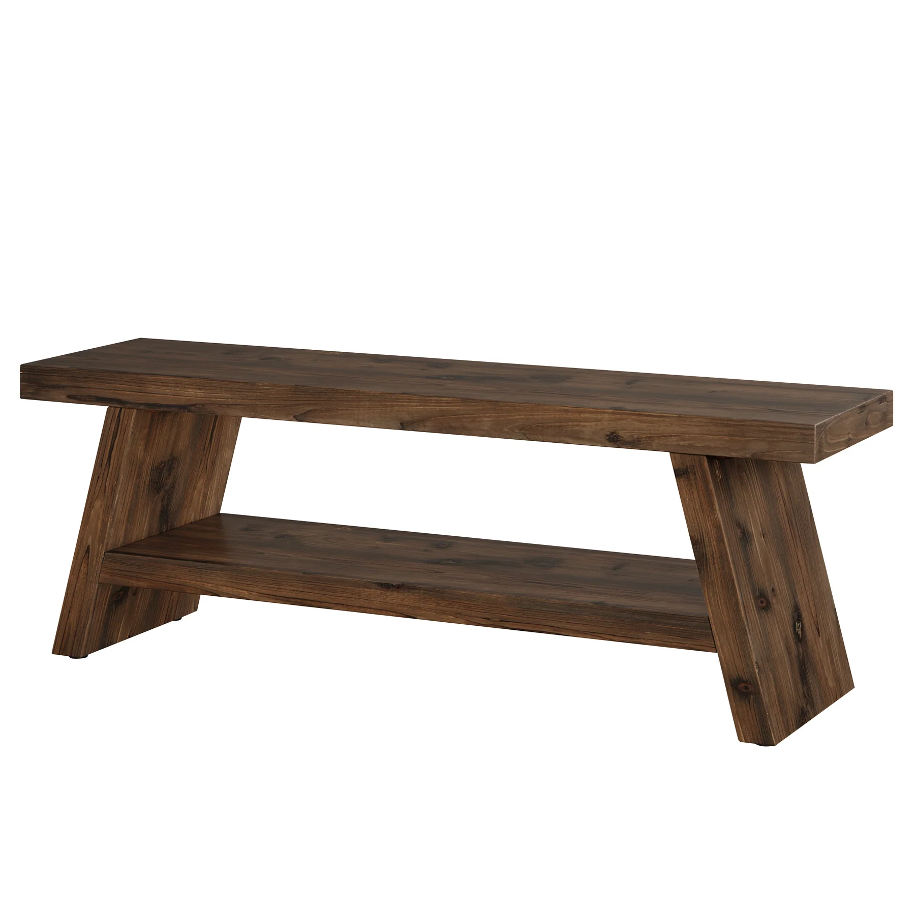 2-Tier Entryway Bench, Solid Wood Shoe Bench with Open Shelves - Image 9