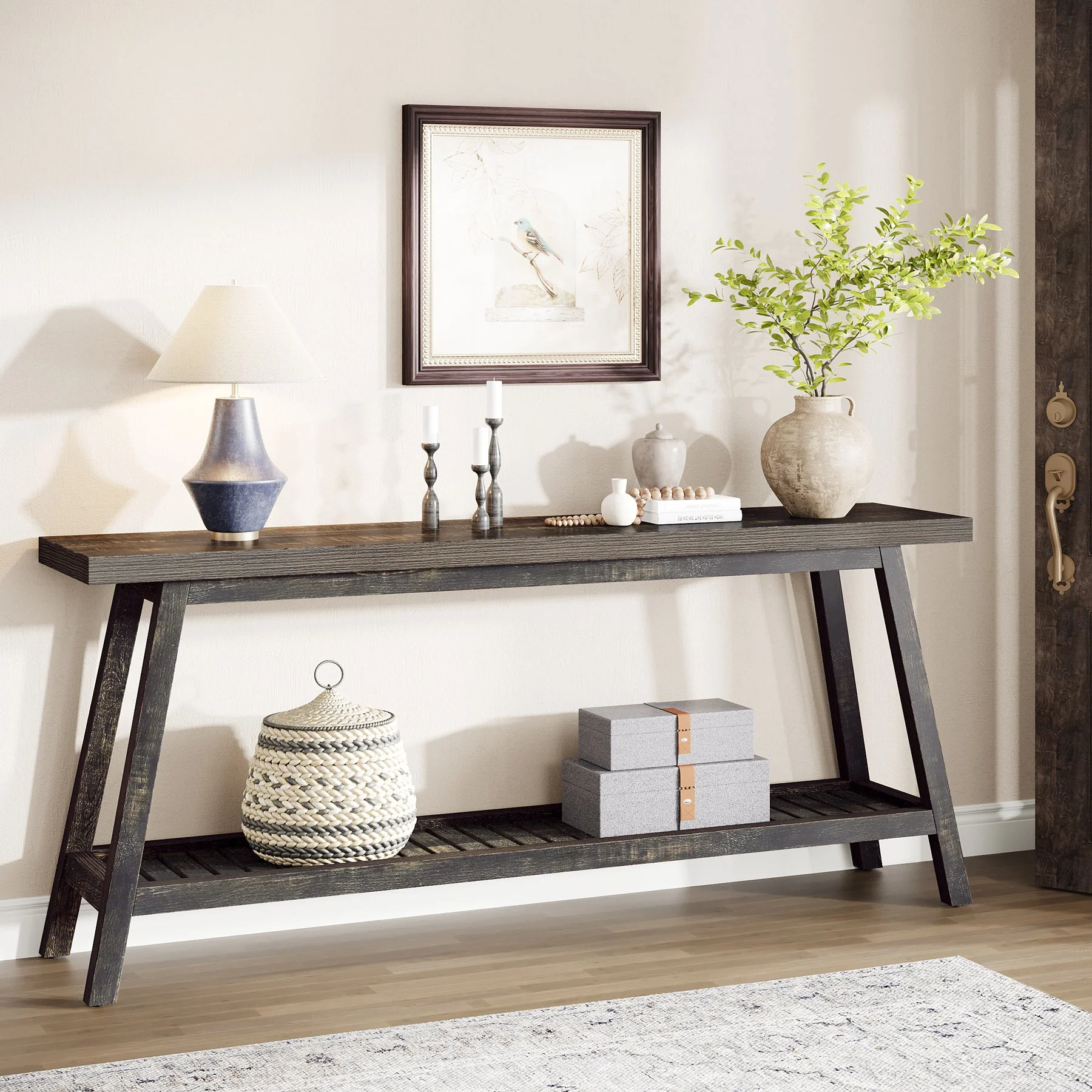 Farmhouse Console Table, 70.9" Entryway Table 2-Tier Sofa Table - Image 11