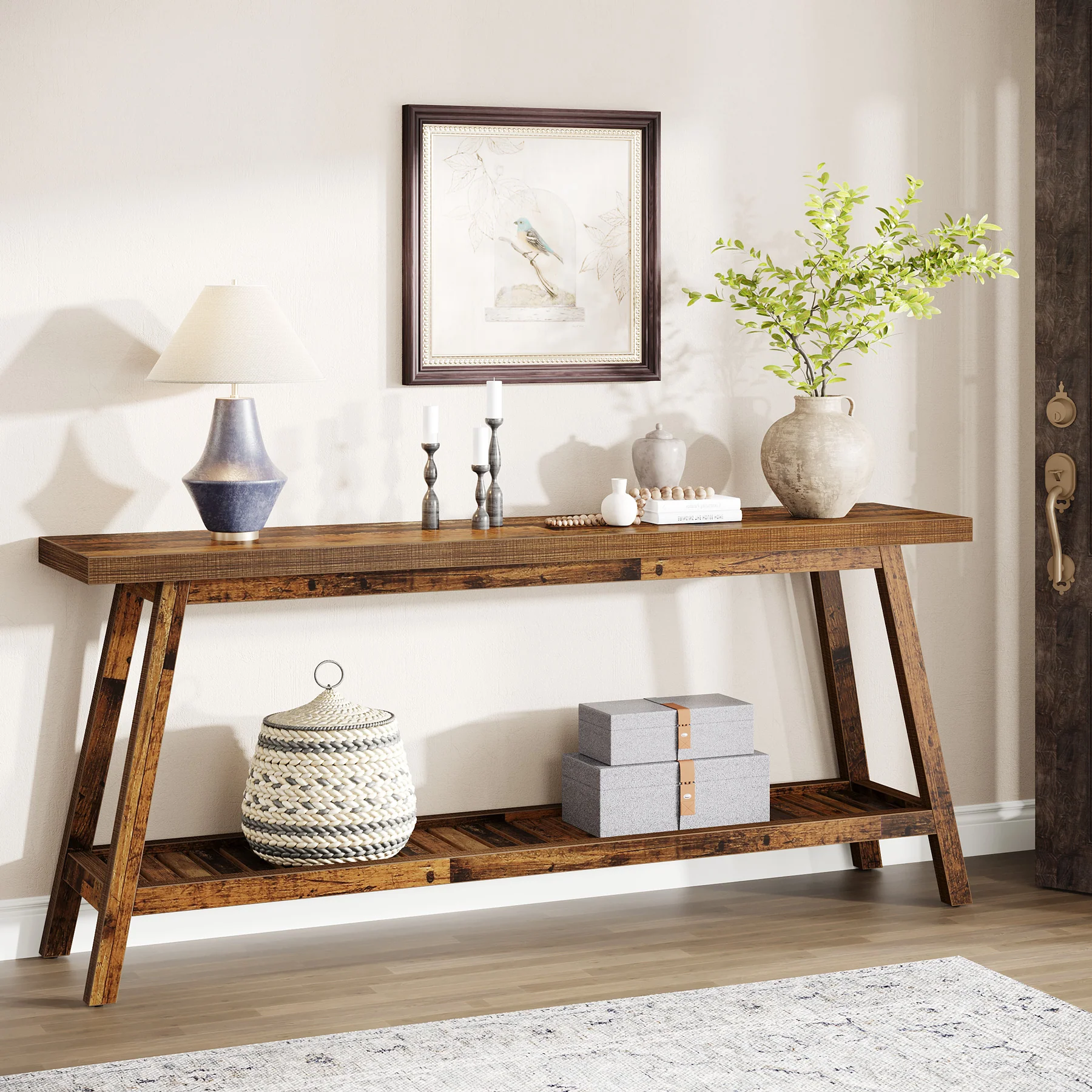 Farmhouse Console Table, 70.9" Entryway Table 2-Tier Sofa Table - Image 13