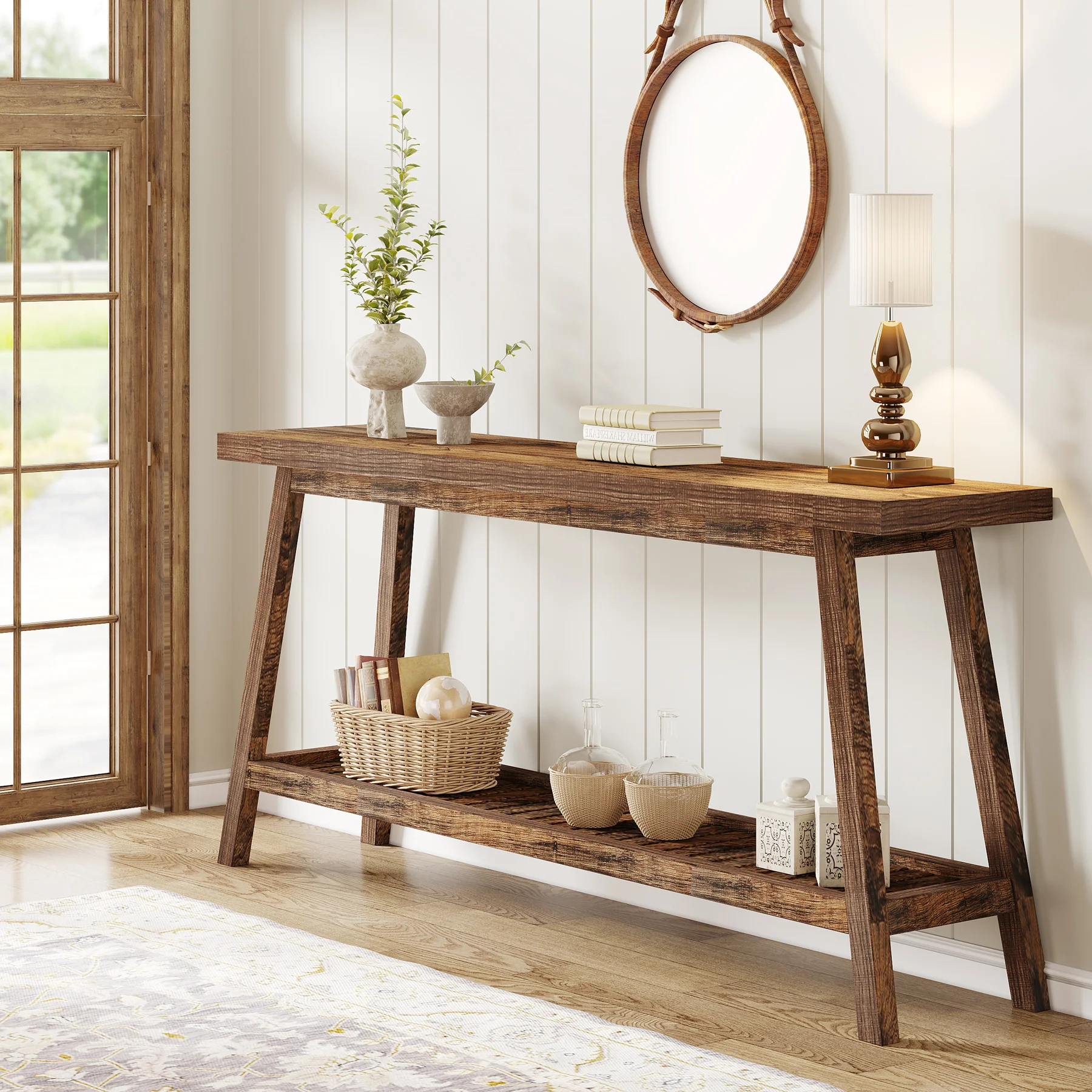 Farmhouse Console Table, 70.9" Entryway Table 2-Tier Sofa Table - Image 3