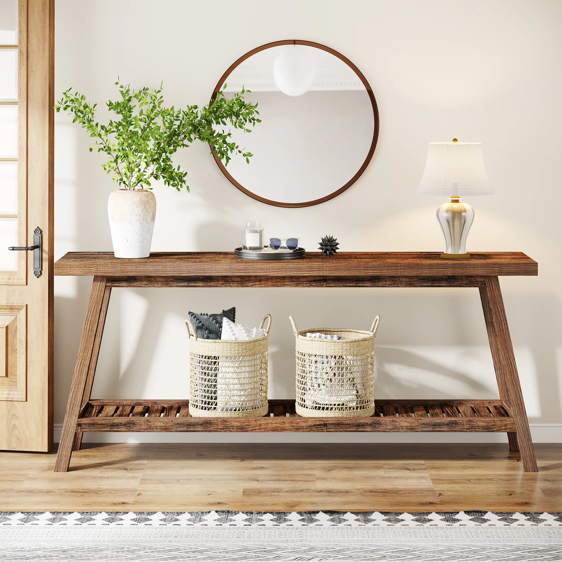 Farmhouse Console Table, 70.9" Entryway Table 2-Tier Sofa Table - Image 4