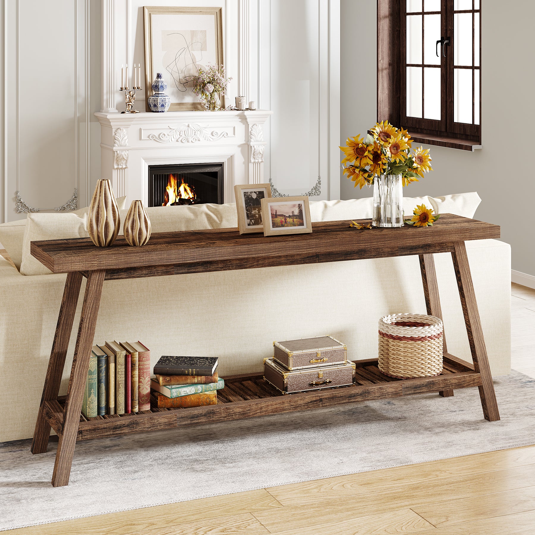 Farmhouse Console Table, 70.9" Entryway Table 2-Tier Sofa Table - Image 6
