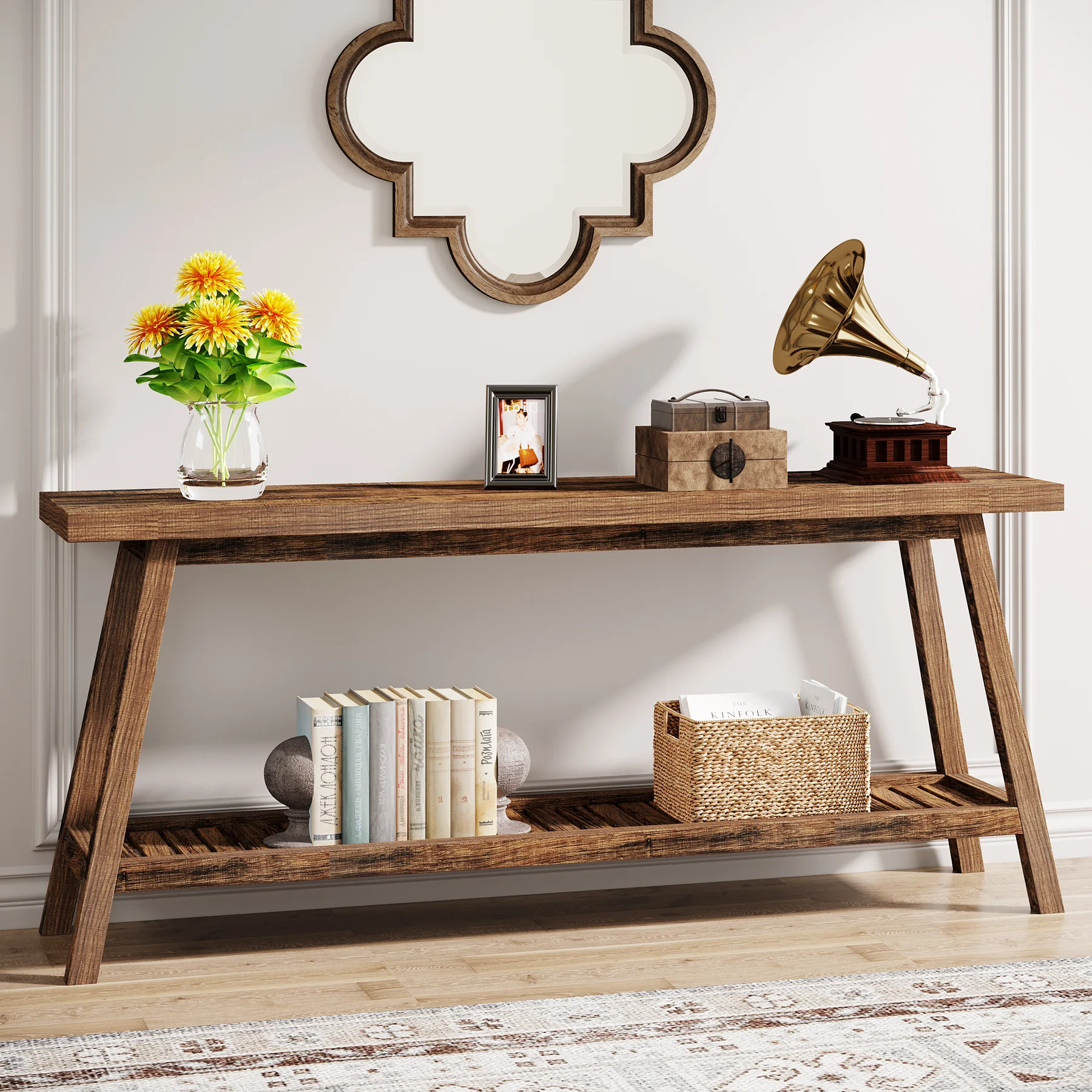 Farmhouse Console Table, 70.9" Entryway Table 2-Tier Sofa Table - Image 8
