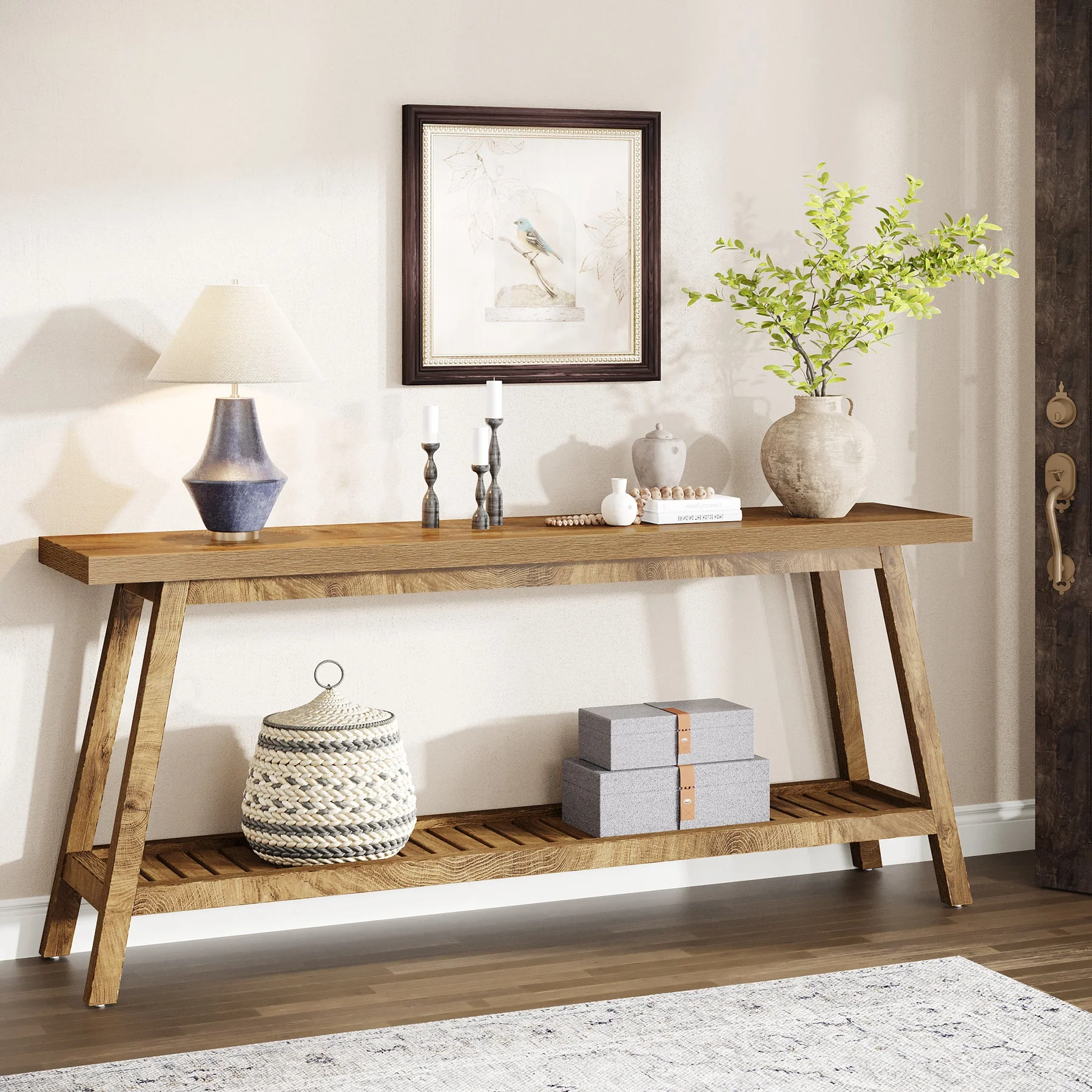 Farmhouse Console Table, 70.9" Entryway Table 2-Tier Sofa Table - Image 9