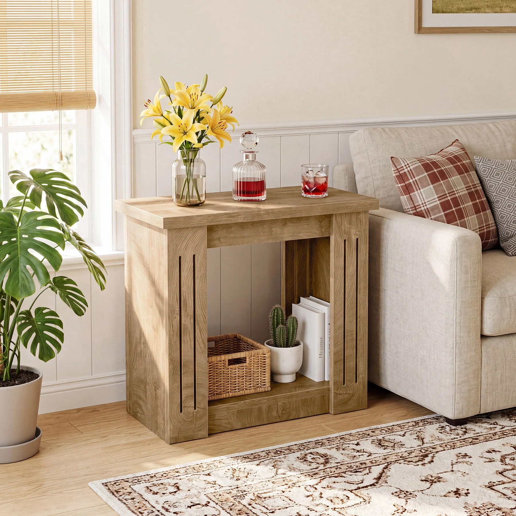 2-Tier Farmhouse End Table, 23.6" Side Table Nightstand with Storage for Living Room - Image 3