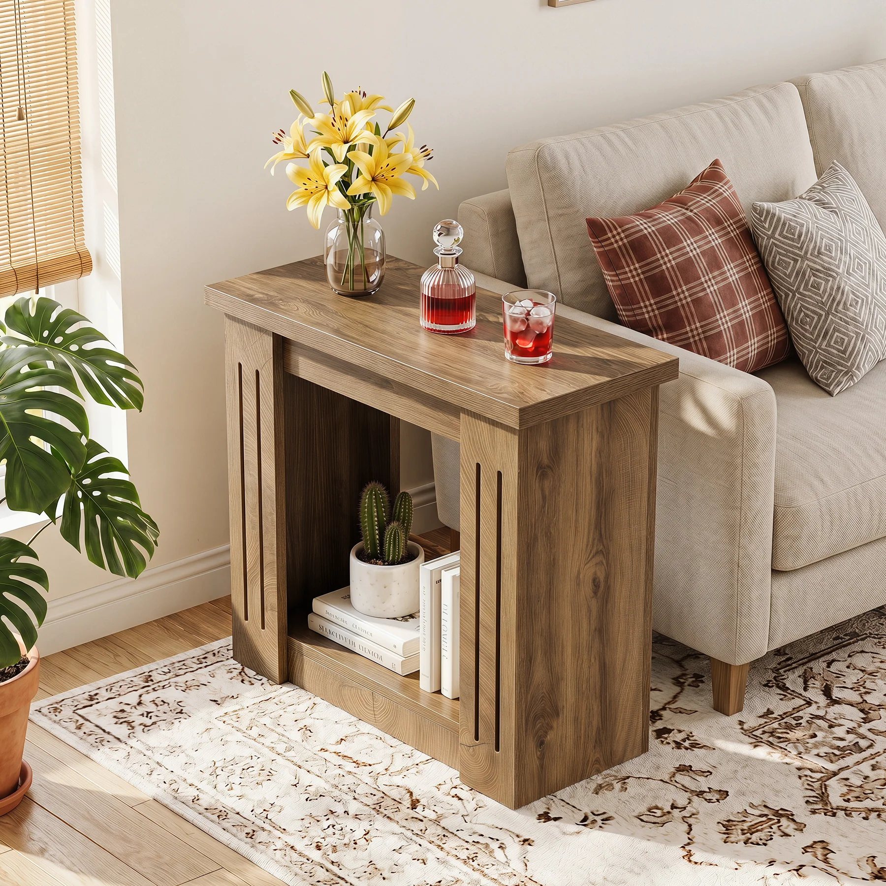 2-Tier Farmhouse End Table, 23.6" Side Table Nightstand with Storage for Living Room - Image 4