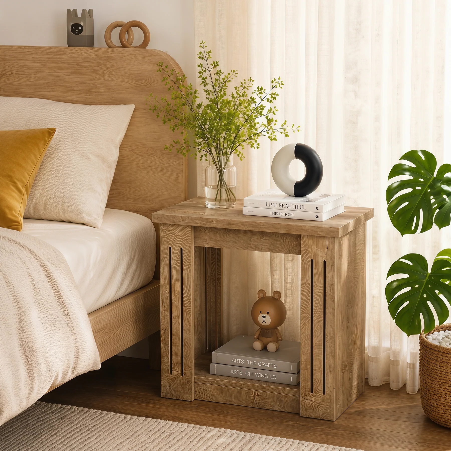 2-Tier Farmhouse End Table, 23.6" Side Table Nightstand with Storage for Living Room - Image 5