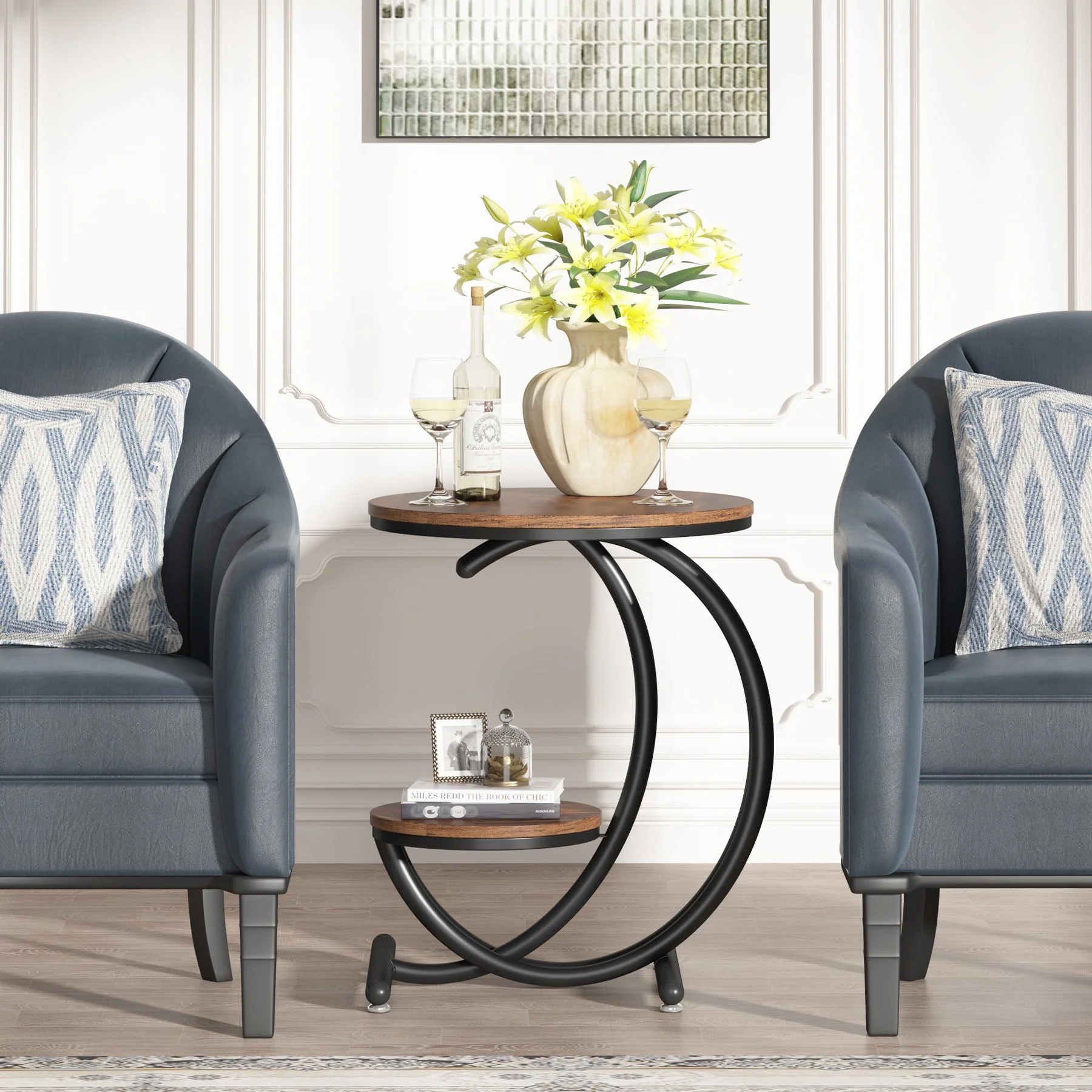 2-Tier End Table, Small Accent Side Table with C-Shaped Frame - Image 4