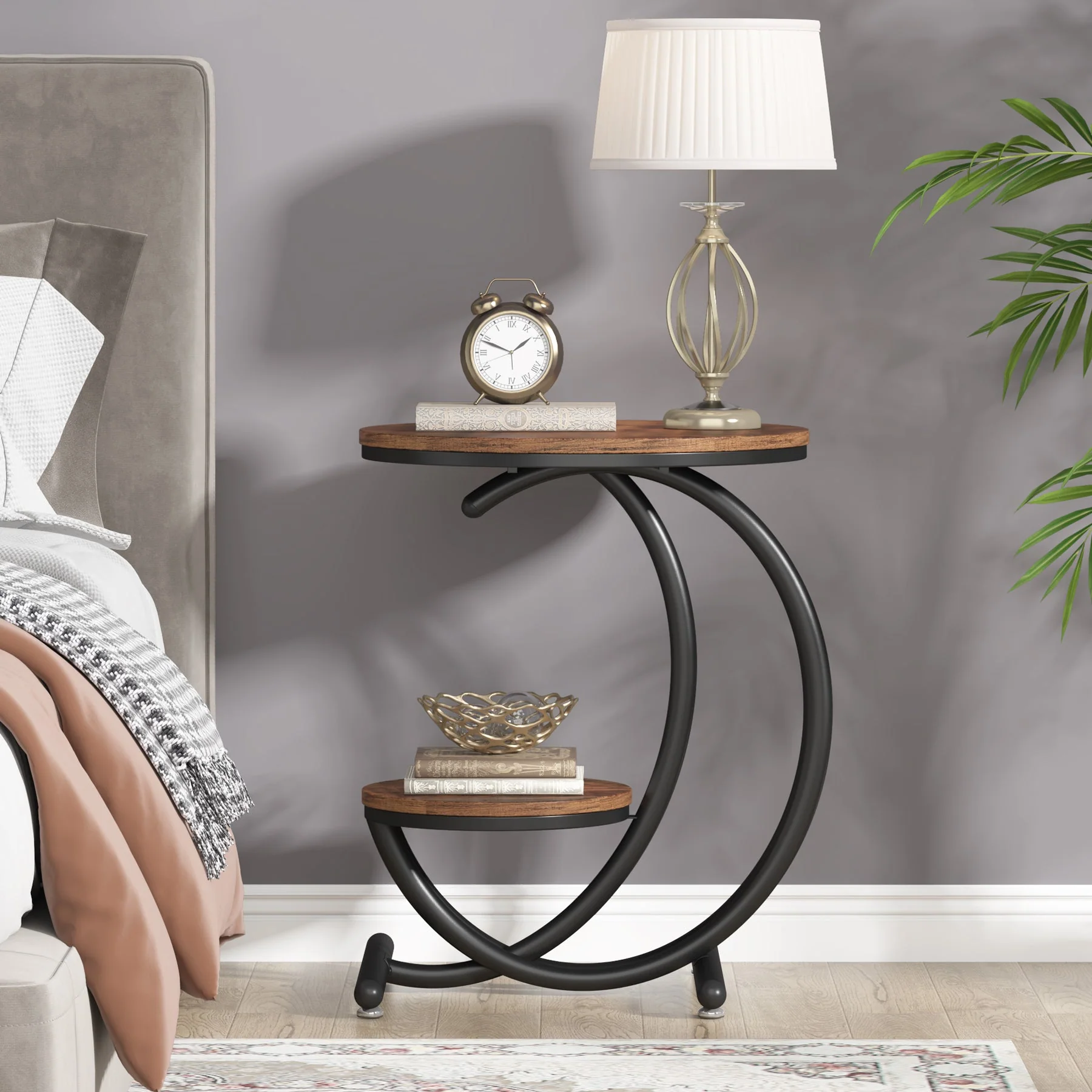 2-Tier End Table, Small Accent Side Table with C-Shaped Frame - Image 5