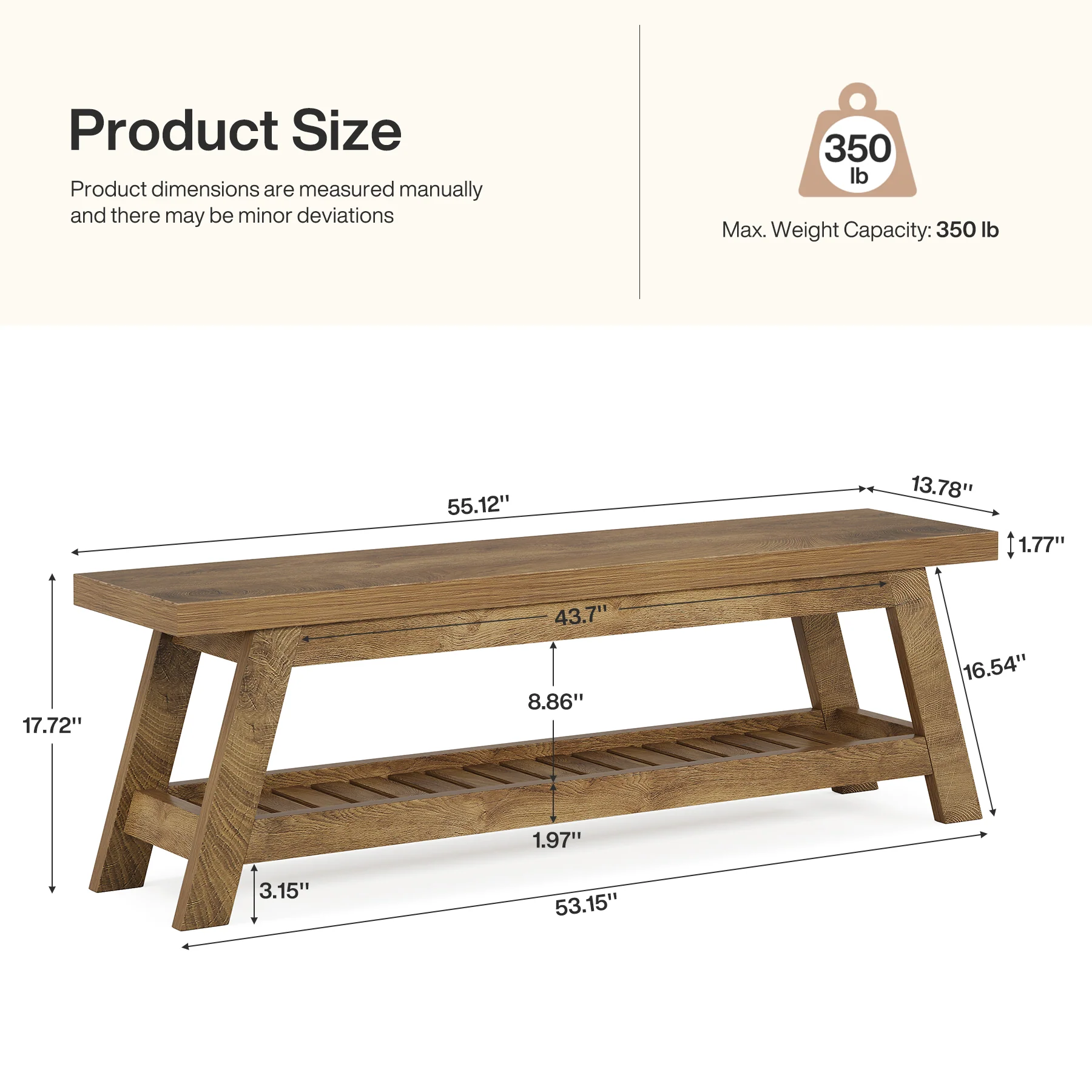 55" Entryway Bench, 2-Tier Foyer Seating Bench with Shoe Storage - Image 2