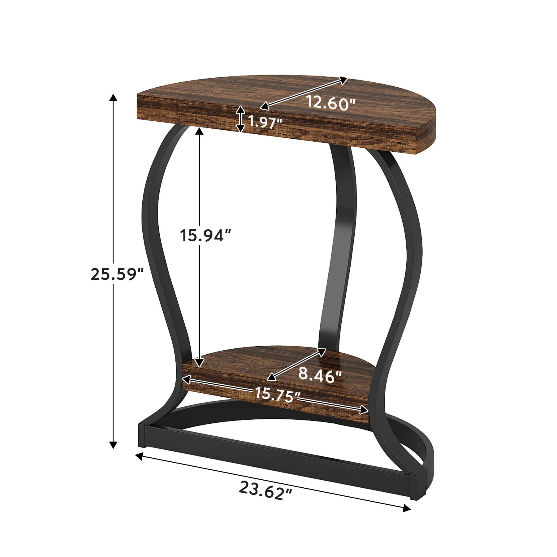 Half-Round End Table, Side Table with 2-Tier Shelves - Image 2