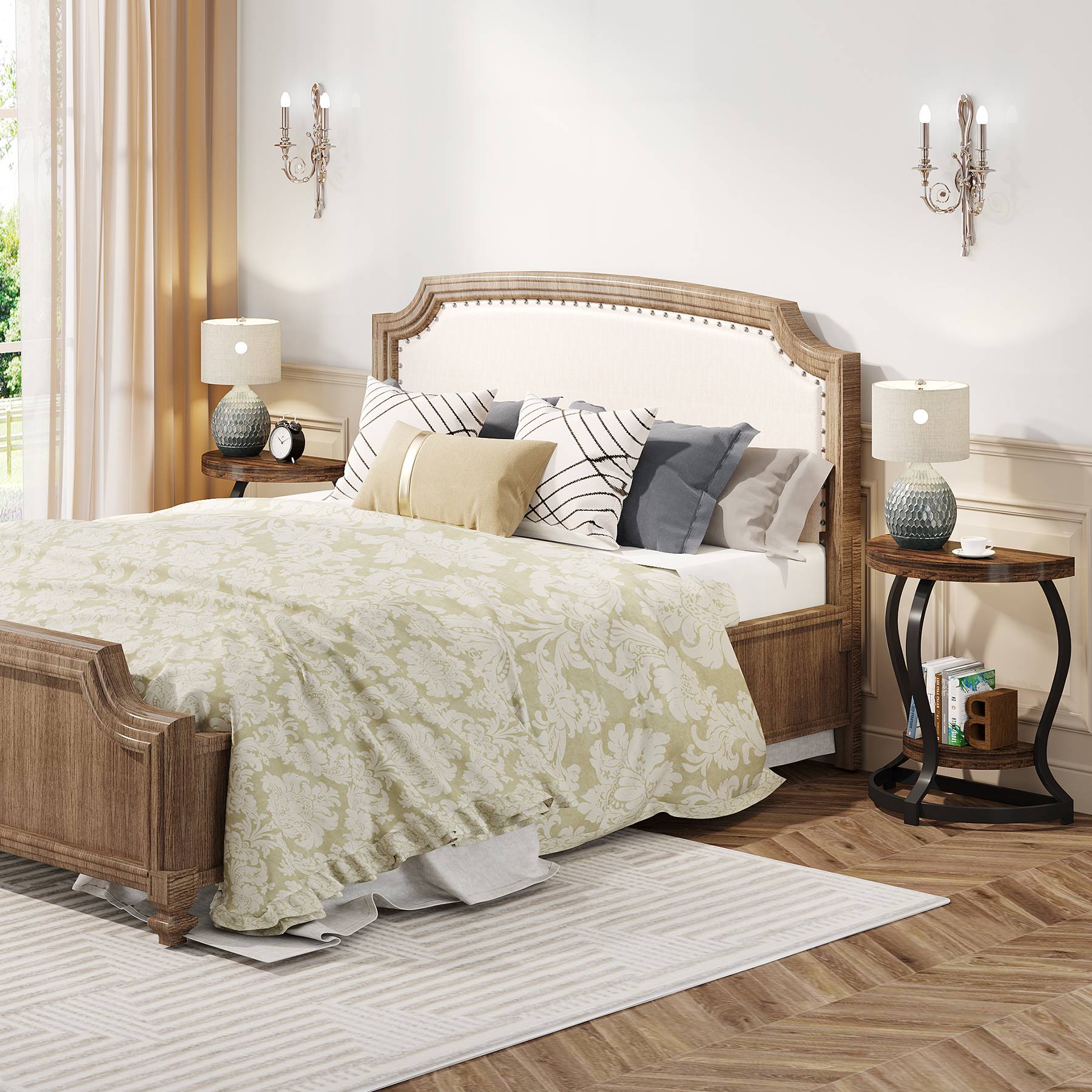 Half-Round End Table, Side Table with 2-Tier Shelves - Image 7