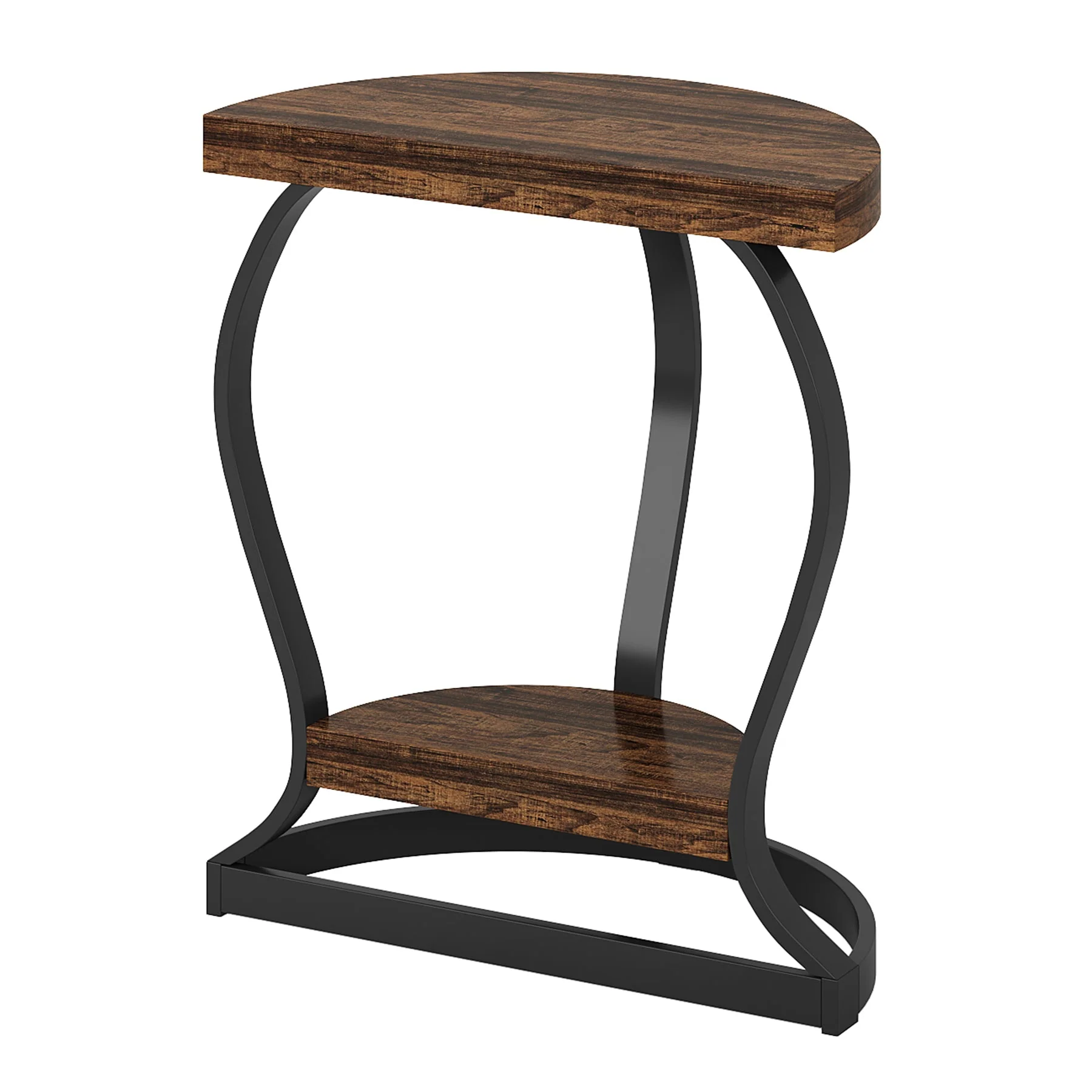 Half-Round End Table, Side Table with 2-Tier Shelves - Image 8