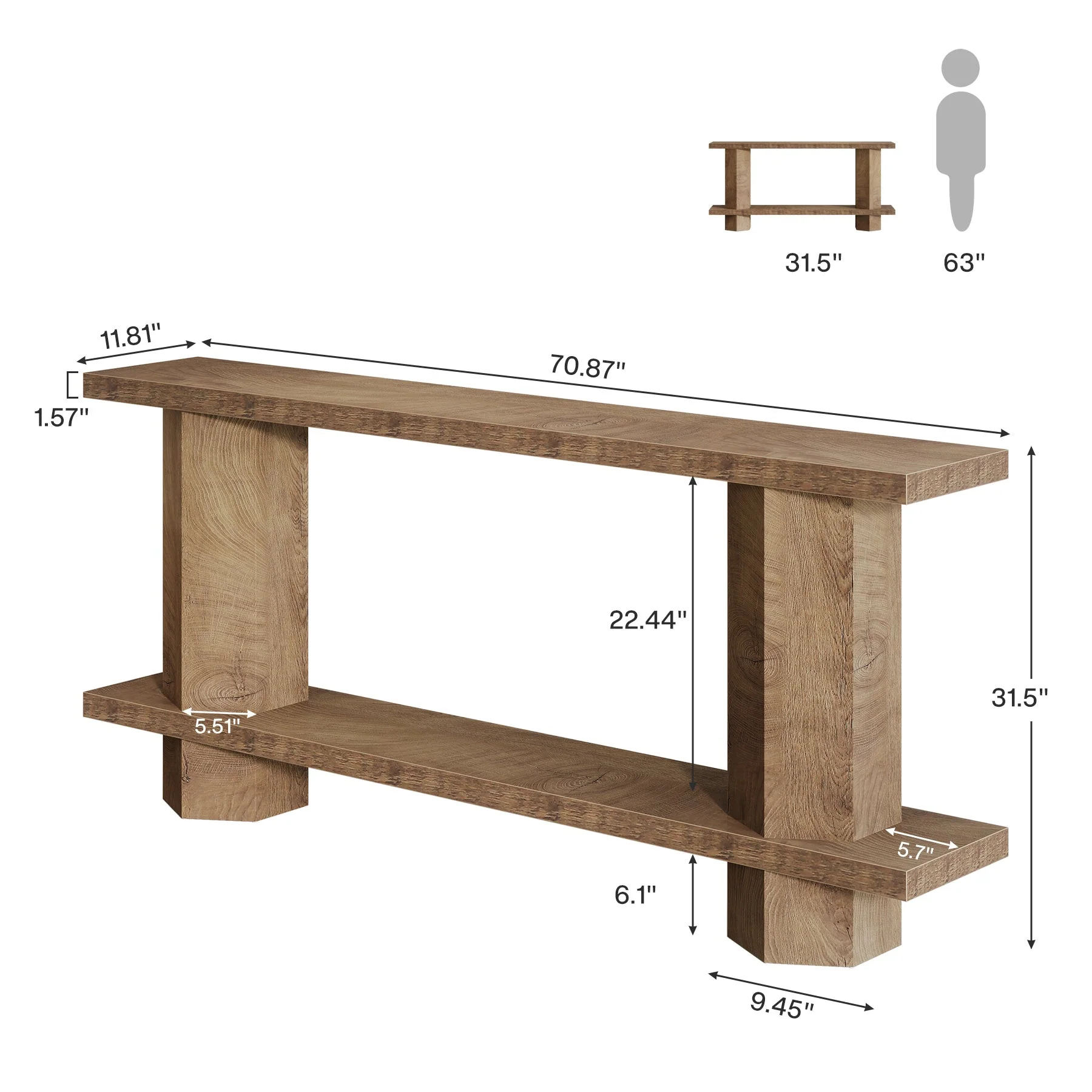 71" Console Table, 2-Tier Hallway Table Sofa Table Behind Couch - Image 2