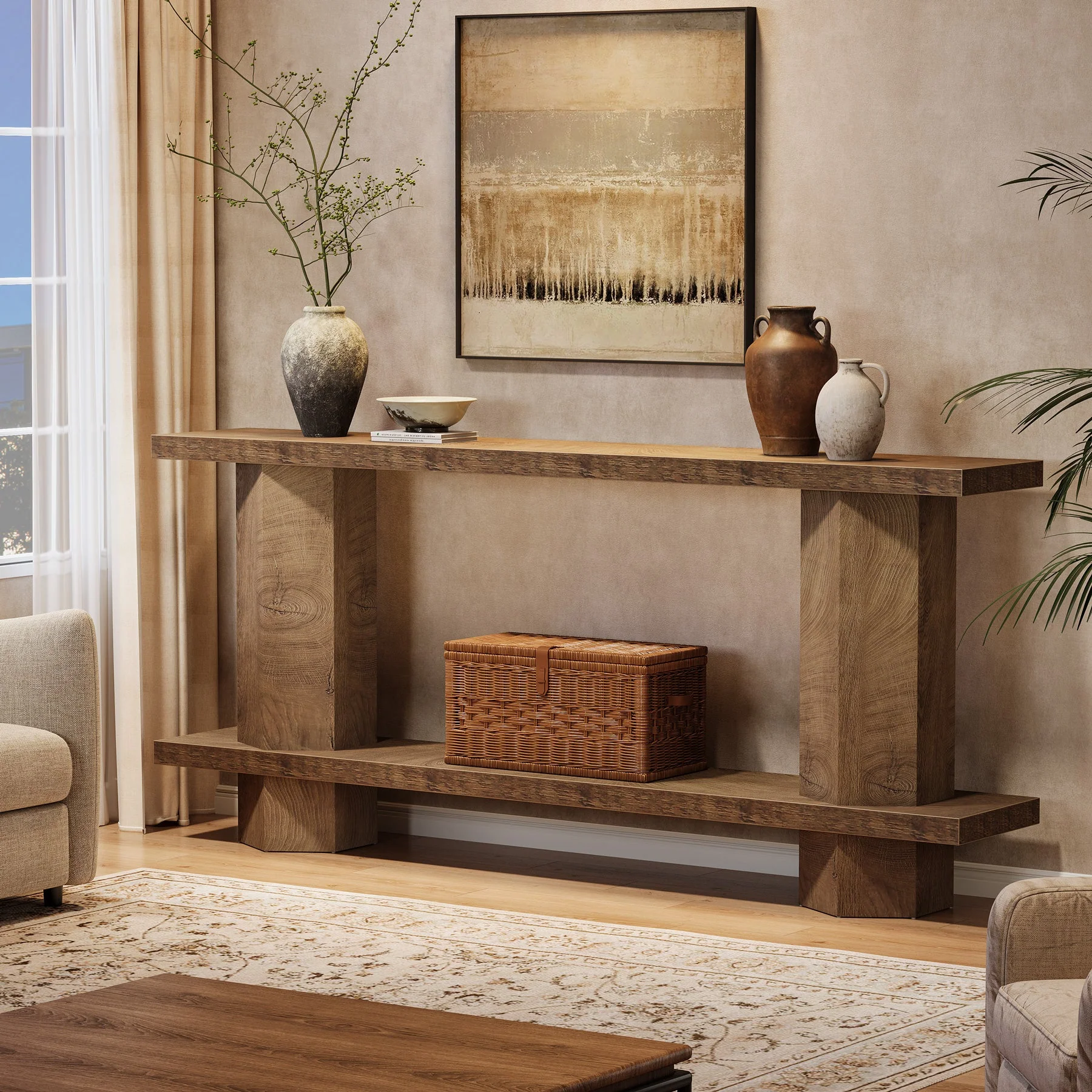 71" Console Table, 2-Tier Hallway Table Sofa Table Behind Couch - Image 3
