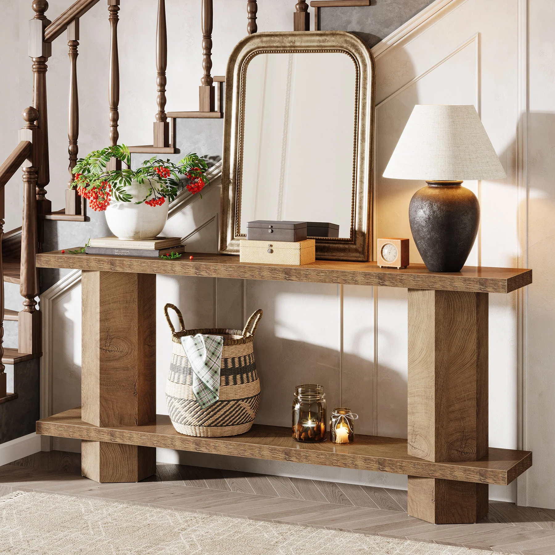 71" Console Table, 2-Tier Hallway Table Sofa Table Behind Couch - Image 4