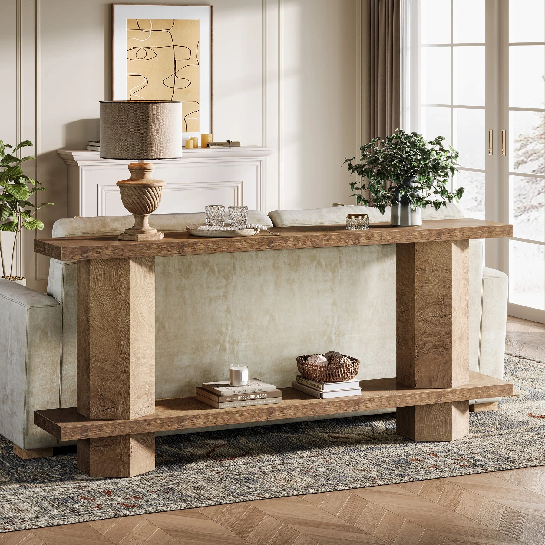 71" Console Table, 2-Tier Hallway Table Sofa Table Behind Couch - Image 5