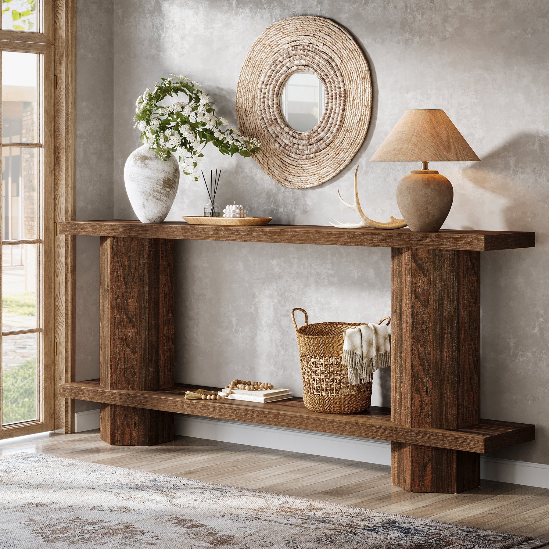 71" Console Table, 2-Tier Hallway Table Sofa Table Behind Couch - Image 9