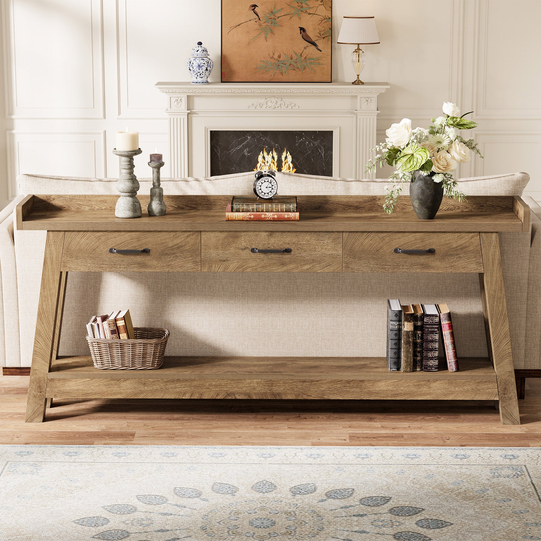 70.9" Console Table, 2-Tier Long Sofa Entryway Table with 3 Drawers and Raised Baffle - Image 3