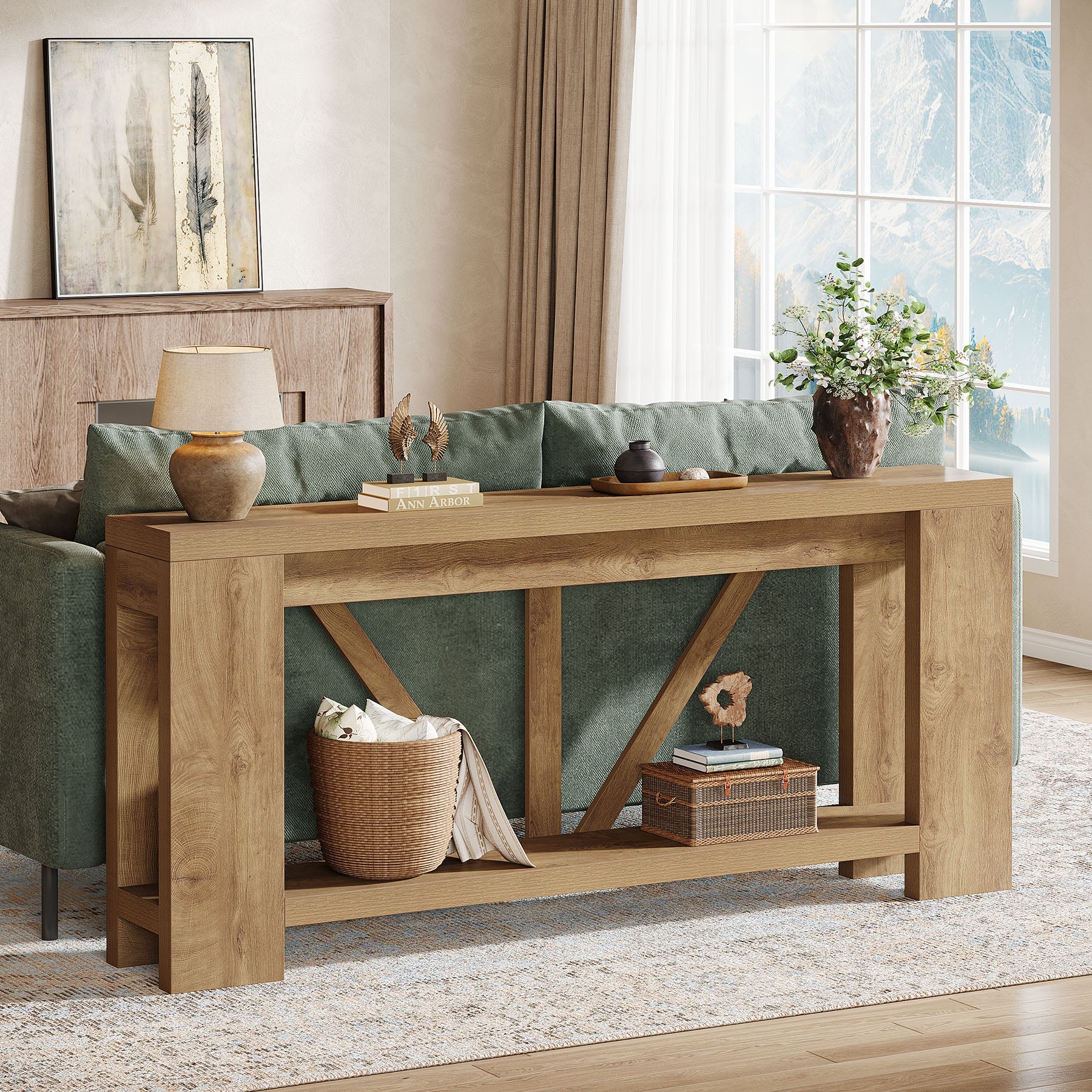70.8" Console Table, 2-Tier Long Sofa Table Hallway Table - Image 4