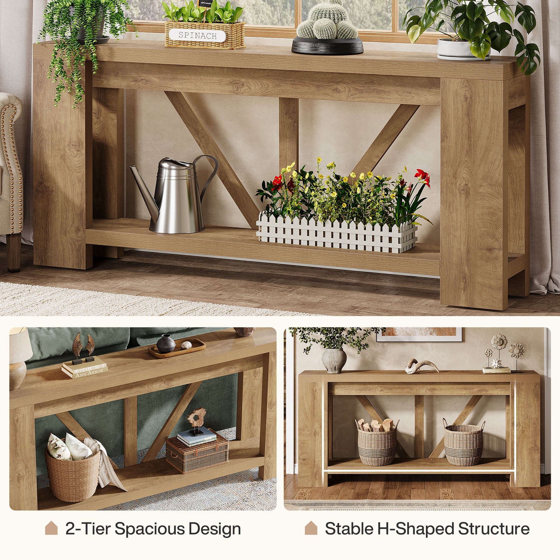 70.8" Console Table, 2-Tier Long Sofa Table Hallway Table - Image 8