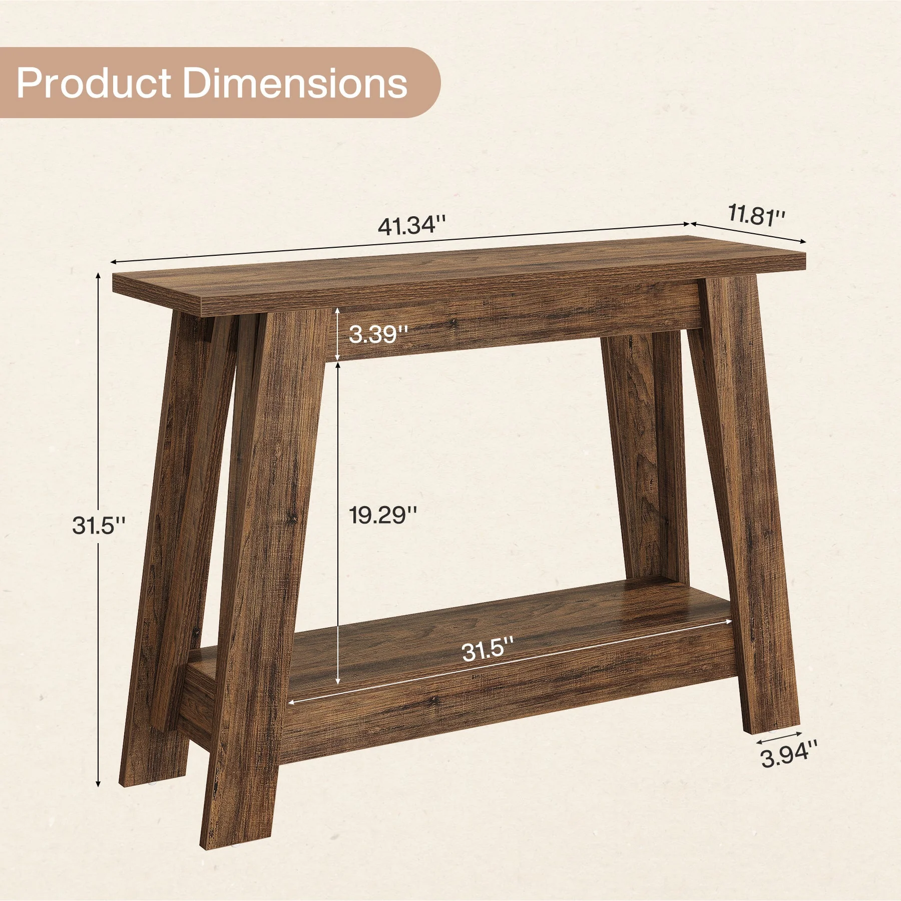 41.3" Console Table, 2-Tier Farmhouse Sofa Entryway Table with Storage - Image 2