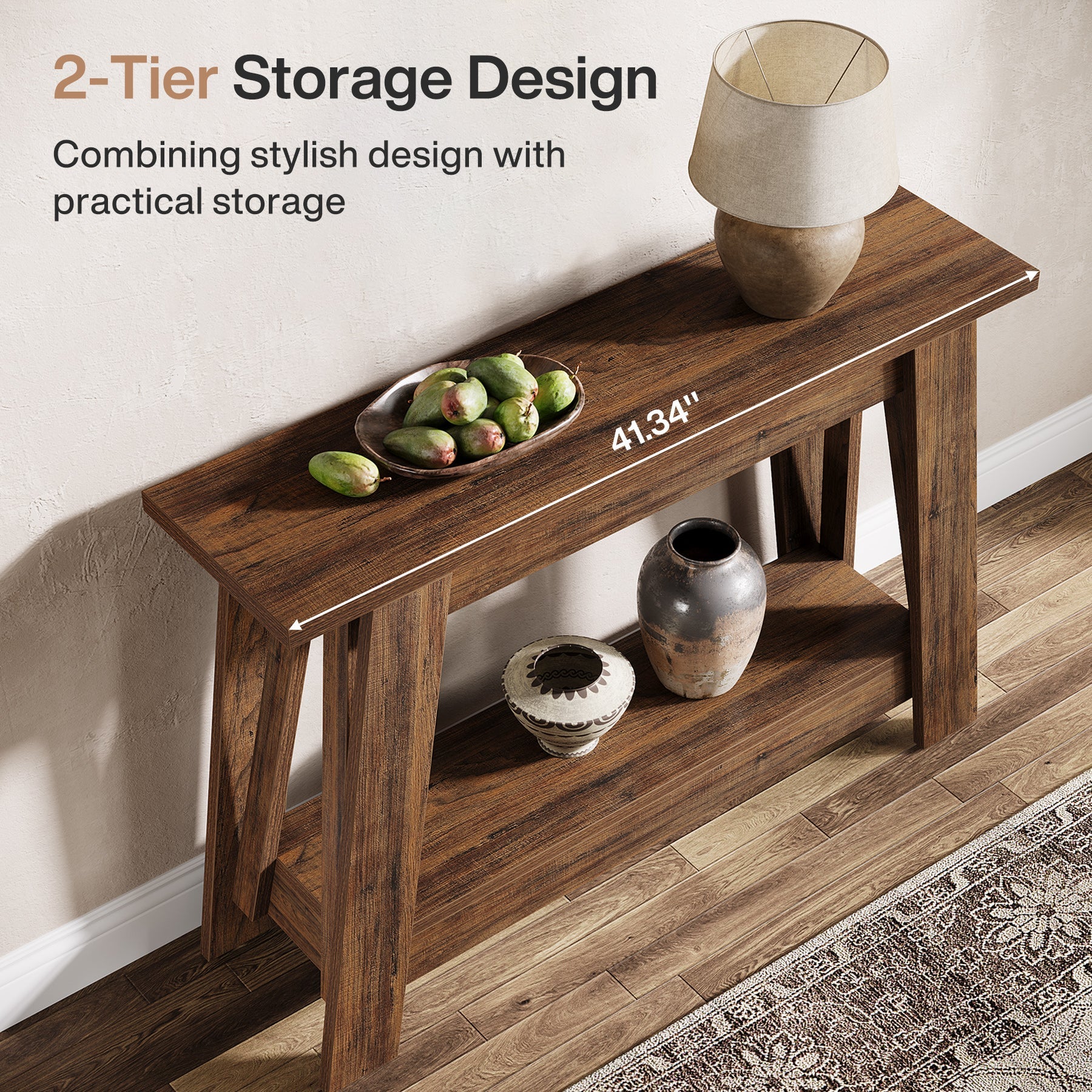 41.3" Console Table, 2-Tier Farmhouse Sofa Entryway Table with Storage - Image 7