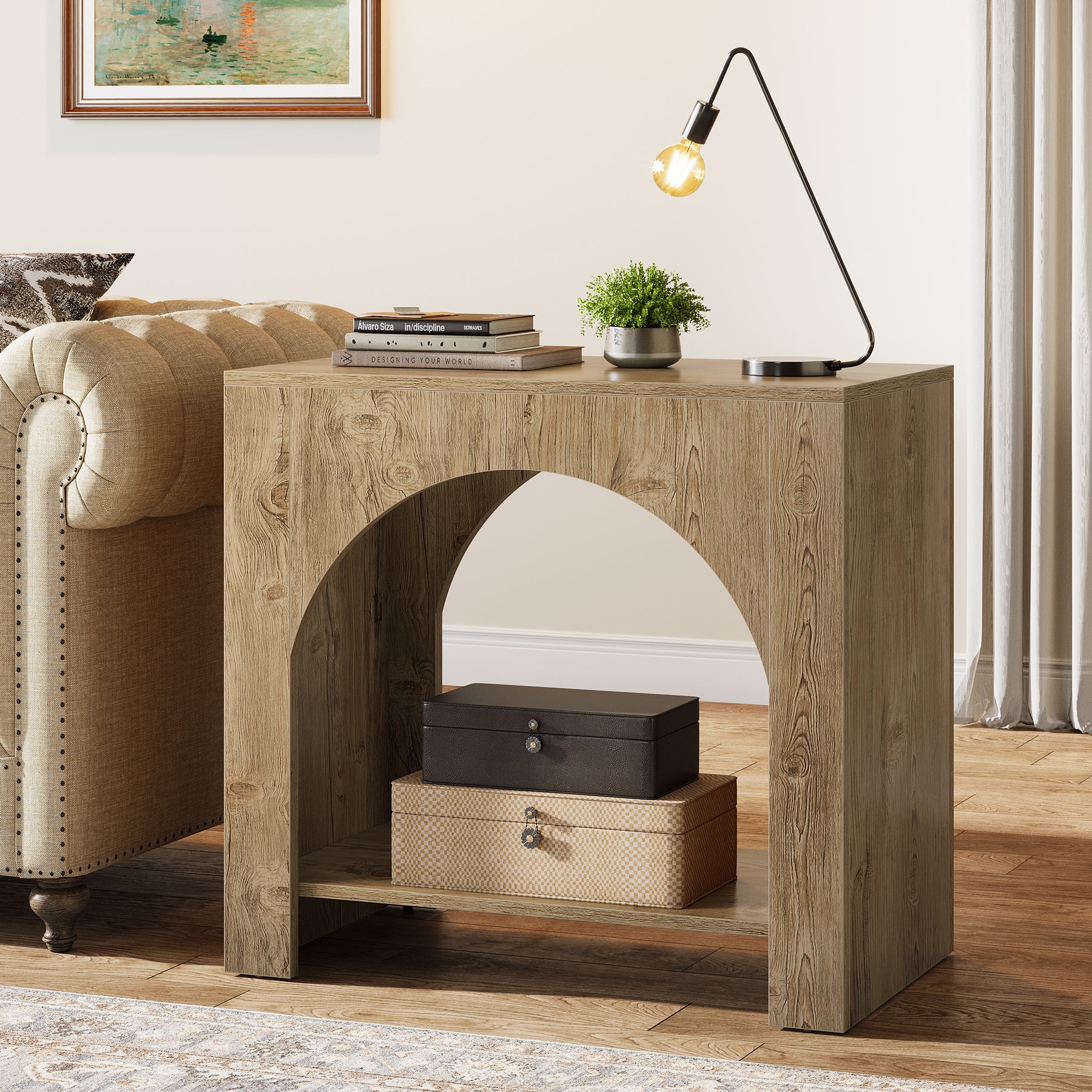 27" End Table, 2 Tier Square Side Table with Storage Shelf - Image 12